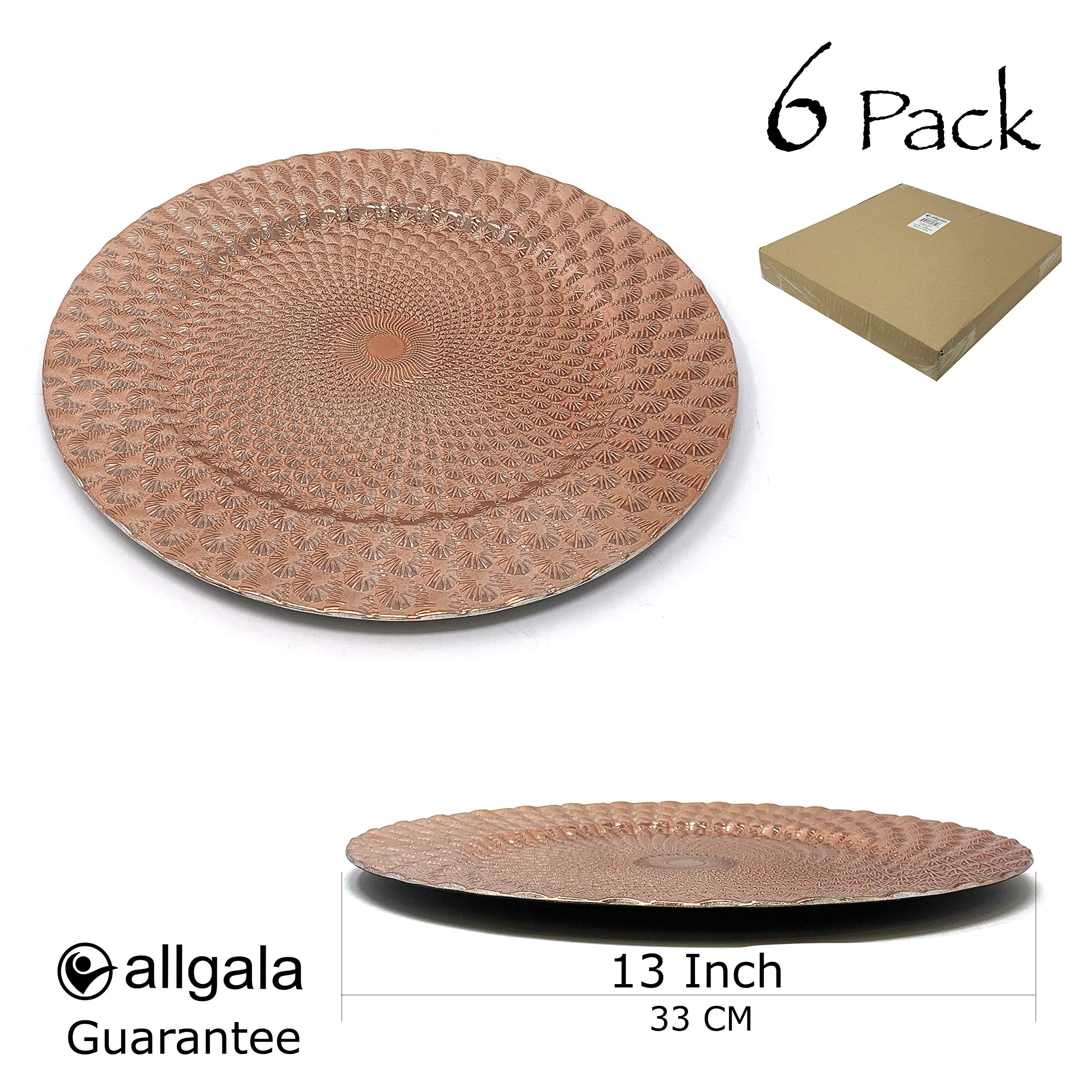 allgala 13-Inch 6-Pack Heavy Quality Round Charger Plates-Peacock Rose Gold-HD80363