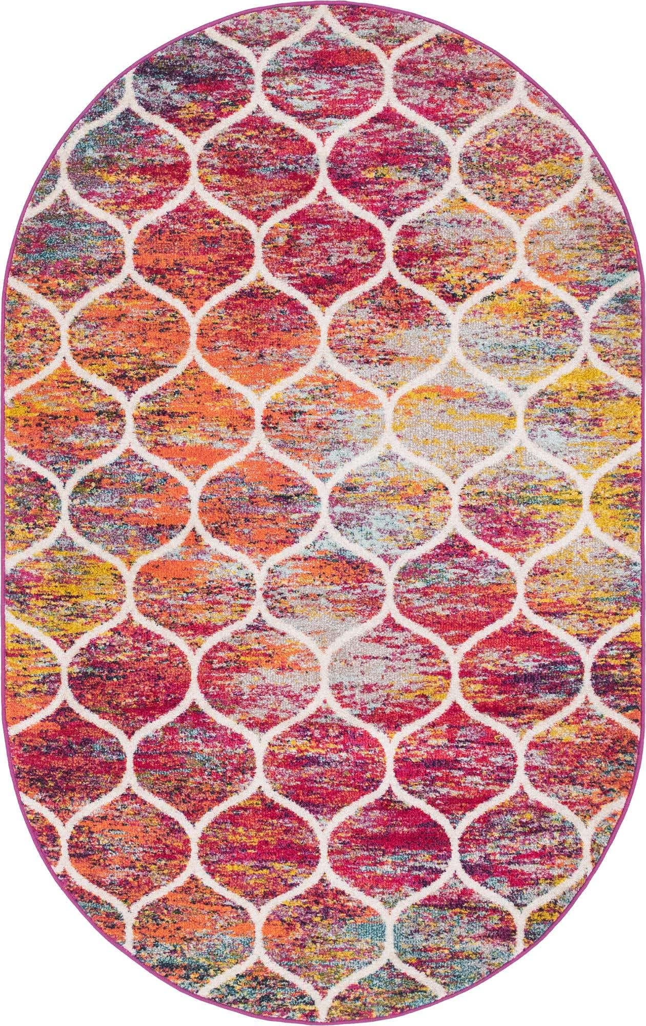 Unique Loom Trellis Frieze Collection Area Rug - Rounded (5 x 8 Oval, Multi/ Black)
