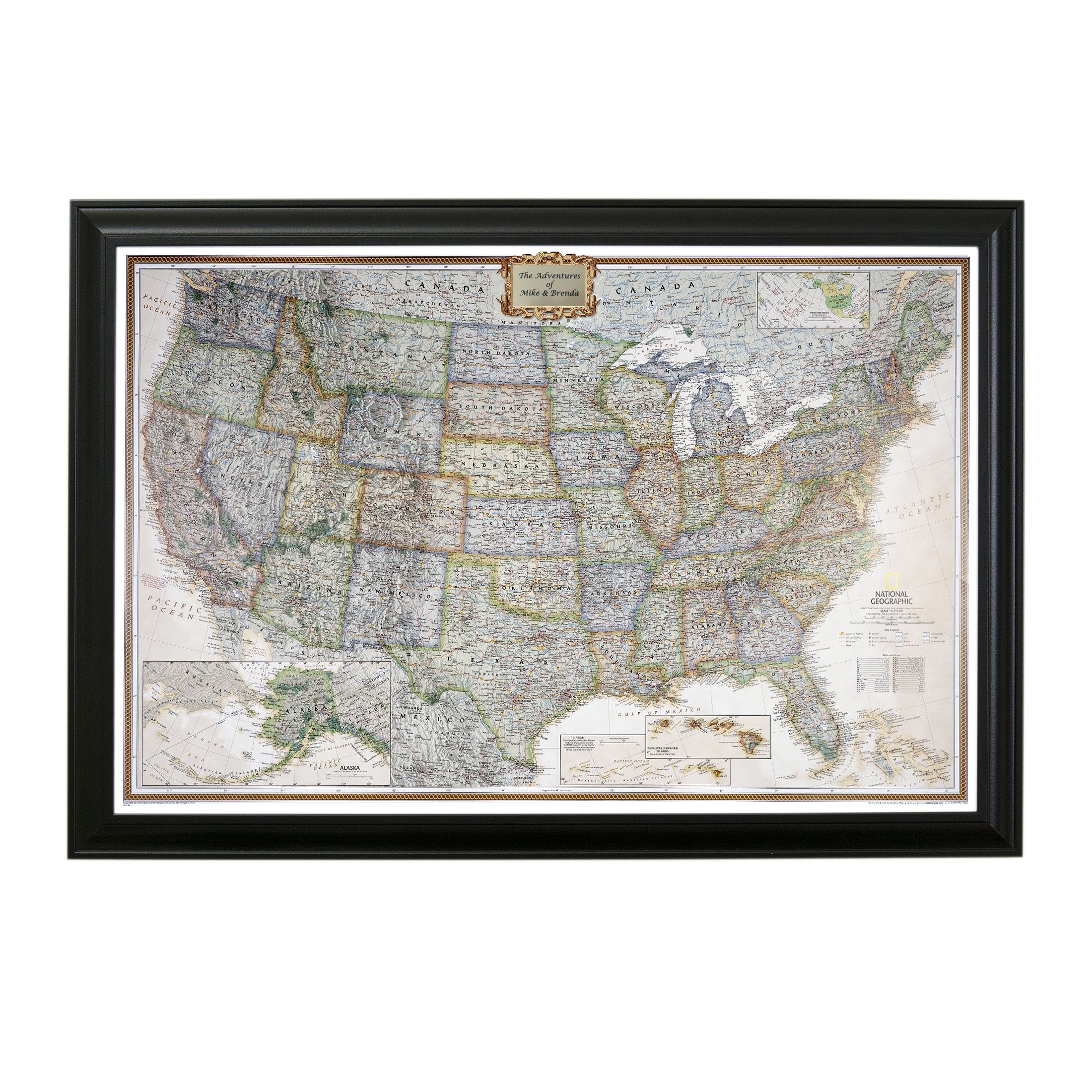 Push Pin Travel Maps Executive Us With Personalized Black Frame And Pins - 27.5 Inches X 39.5 Inches