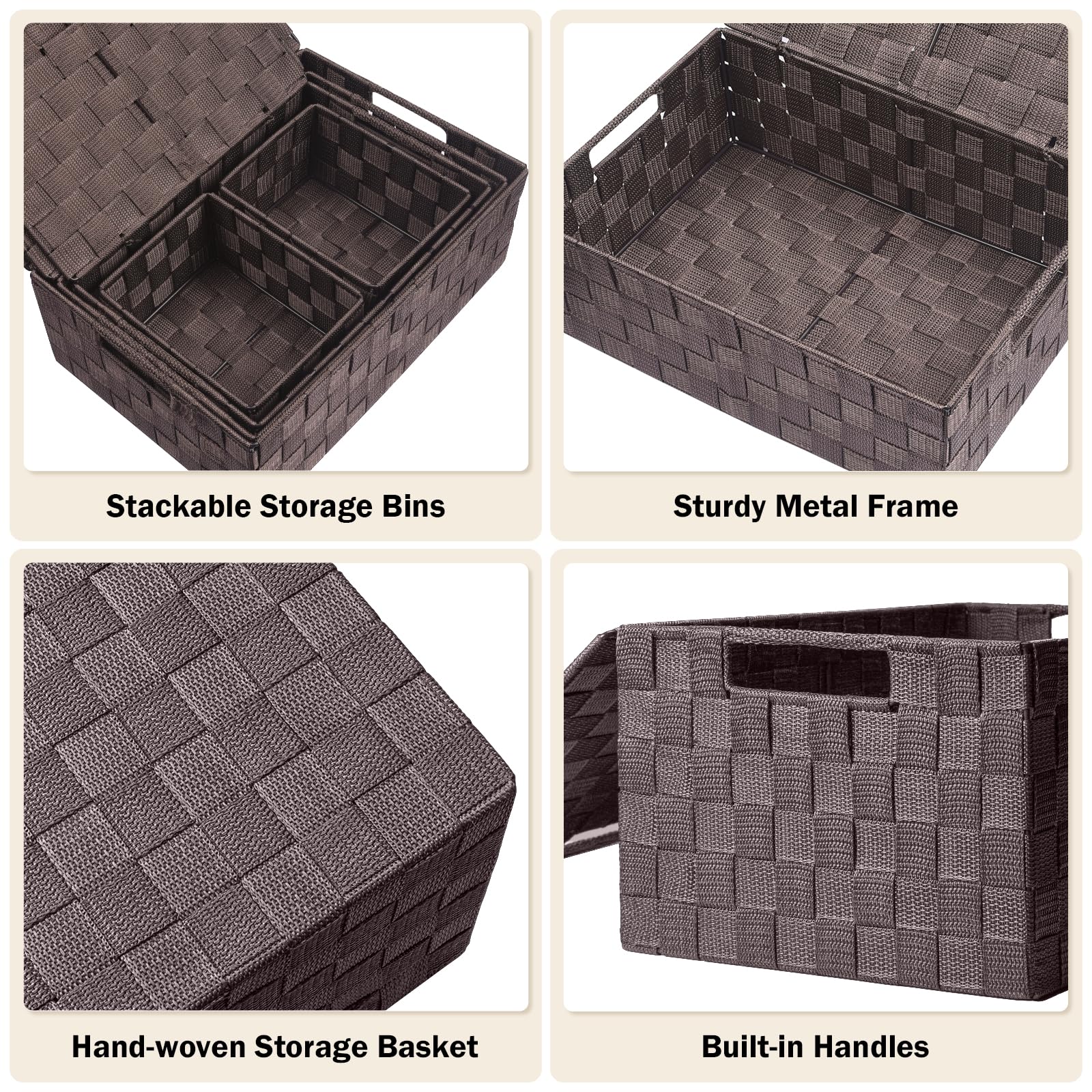 Storage Bins with Lids  Woven Storage Box Organizer Containers Decorative Baskets Cube for Clothes Bedroom Closet Office (5 Pack  Brown)