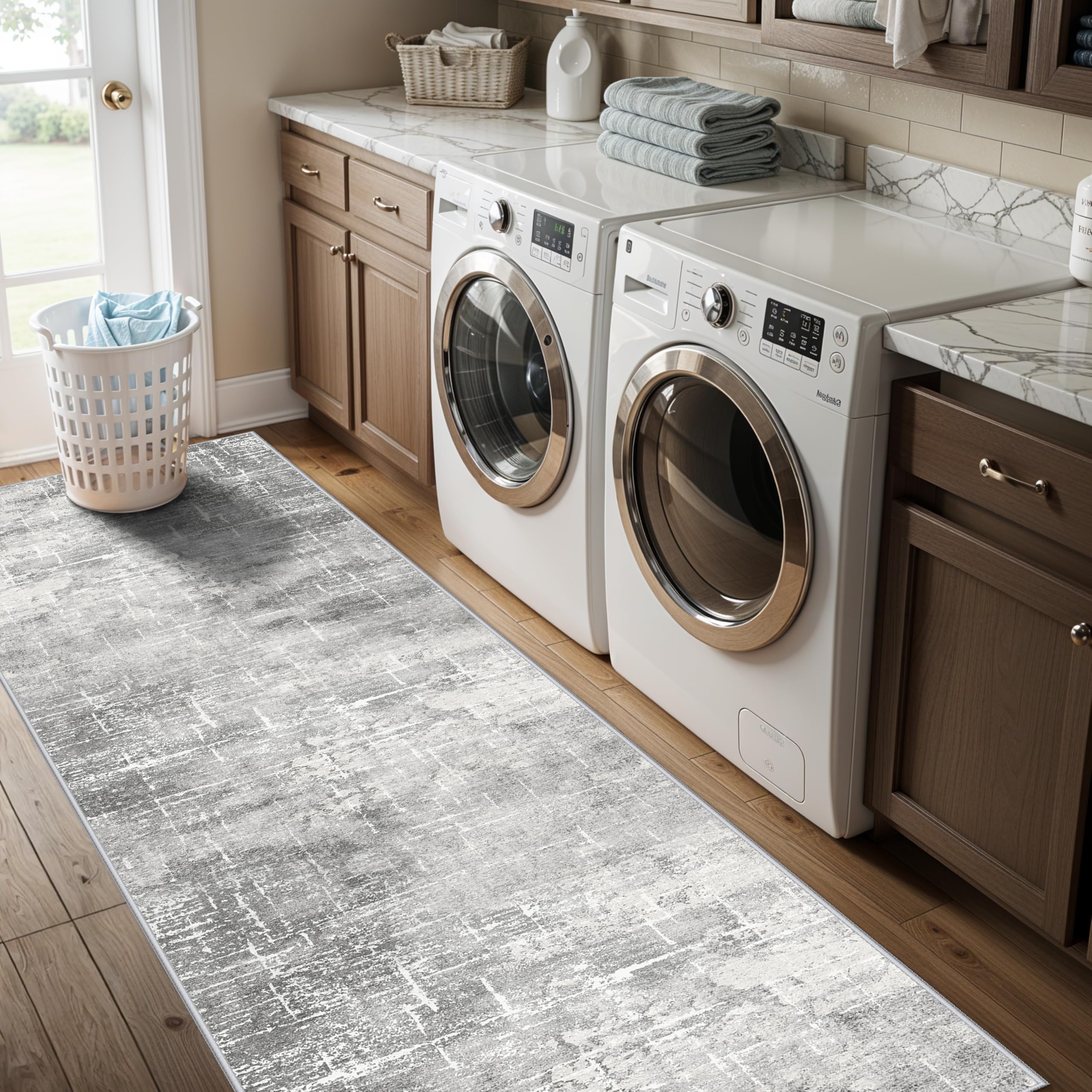 HY HAOYUNLAI Abstract 2x8 Runner: Washable Non-Slip 8ft Hallway Carpet Stain-Resistant Laundry Room Kitchen Area Rug Throw Entry