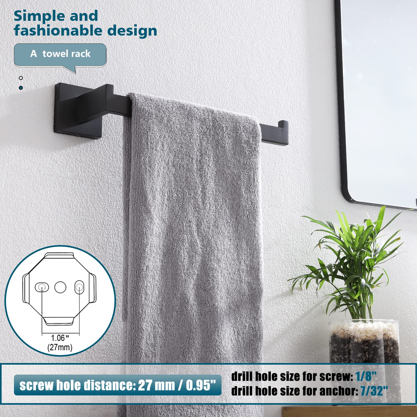 Kokosiri Black Towel Ring Hand Towel Racks Rods Bathroom Towel Rails Kitchen Hardware Stylish Stainless Steel, Wall Mount, B3003