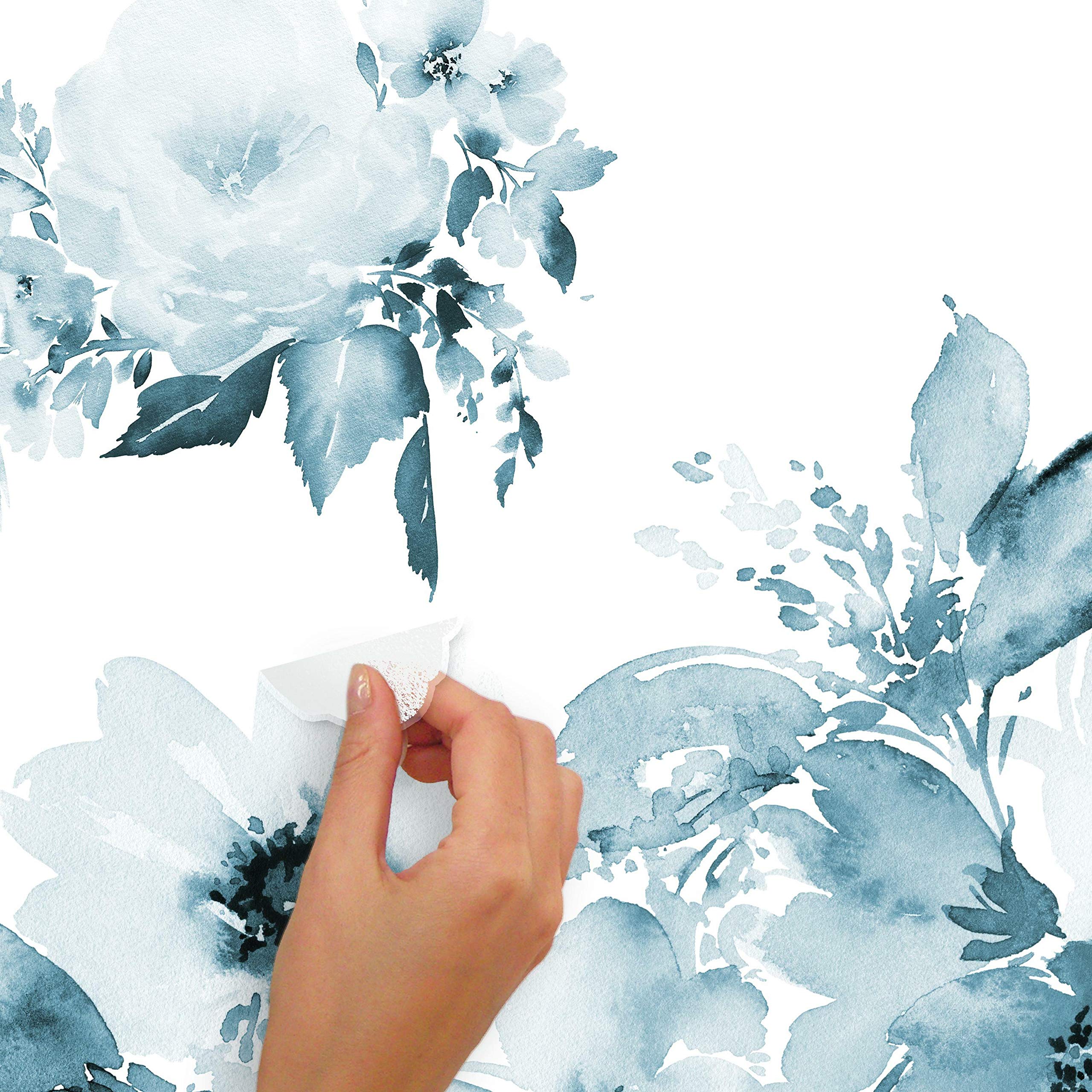Roommates Rmk4708Gm Watercolor Floral Peel And Stick Wall Decals, Blue