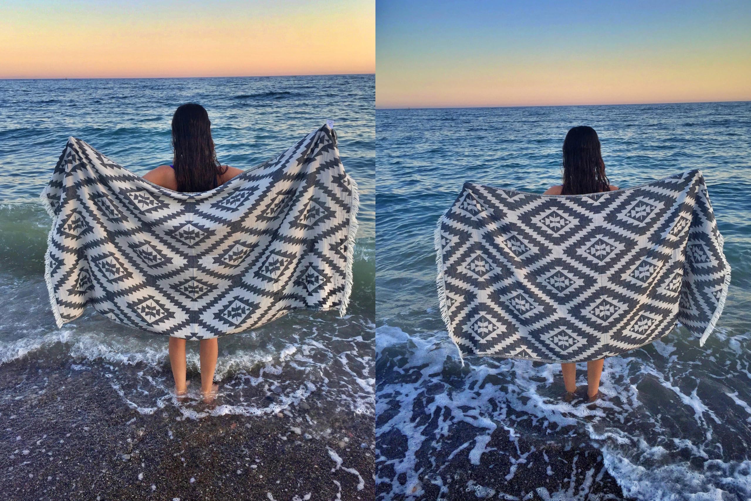 Bersuse 100% Cotton Zipolite Turkish Towel Beach Towel Bath Towel Dual Layer Peshtemal Beach Blanket Beach Essentials - 37X70 In