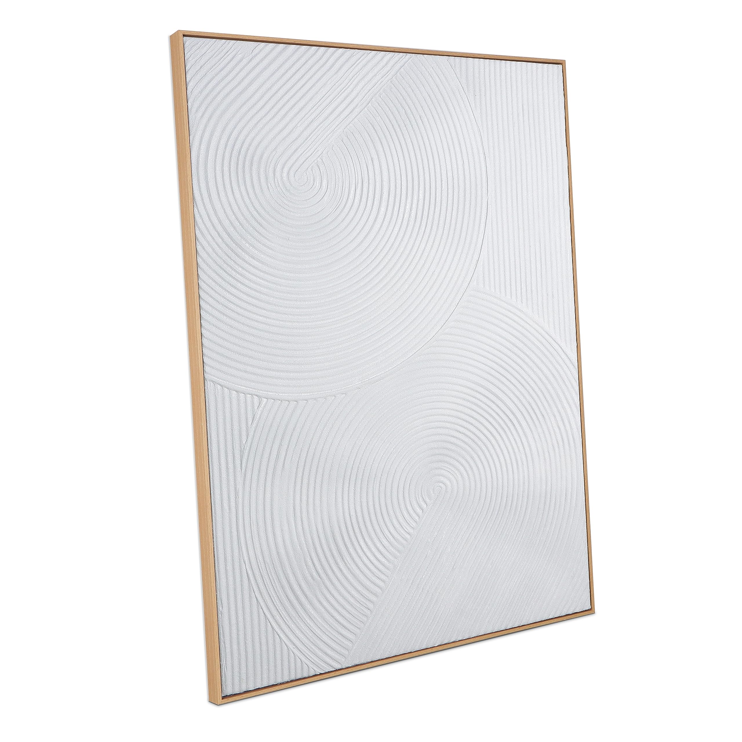 White Abstract Wall Art For Living-Room - Framed Geometry 3D Abstract Hand-Painting Artwork Minimalism Contemporary Boho Decorat
