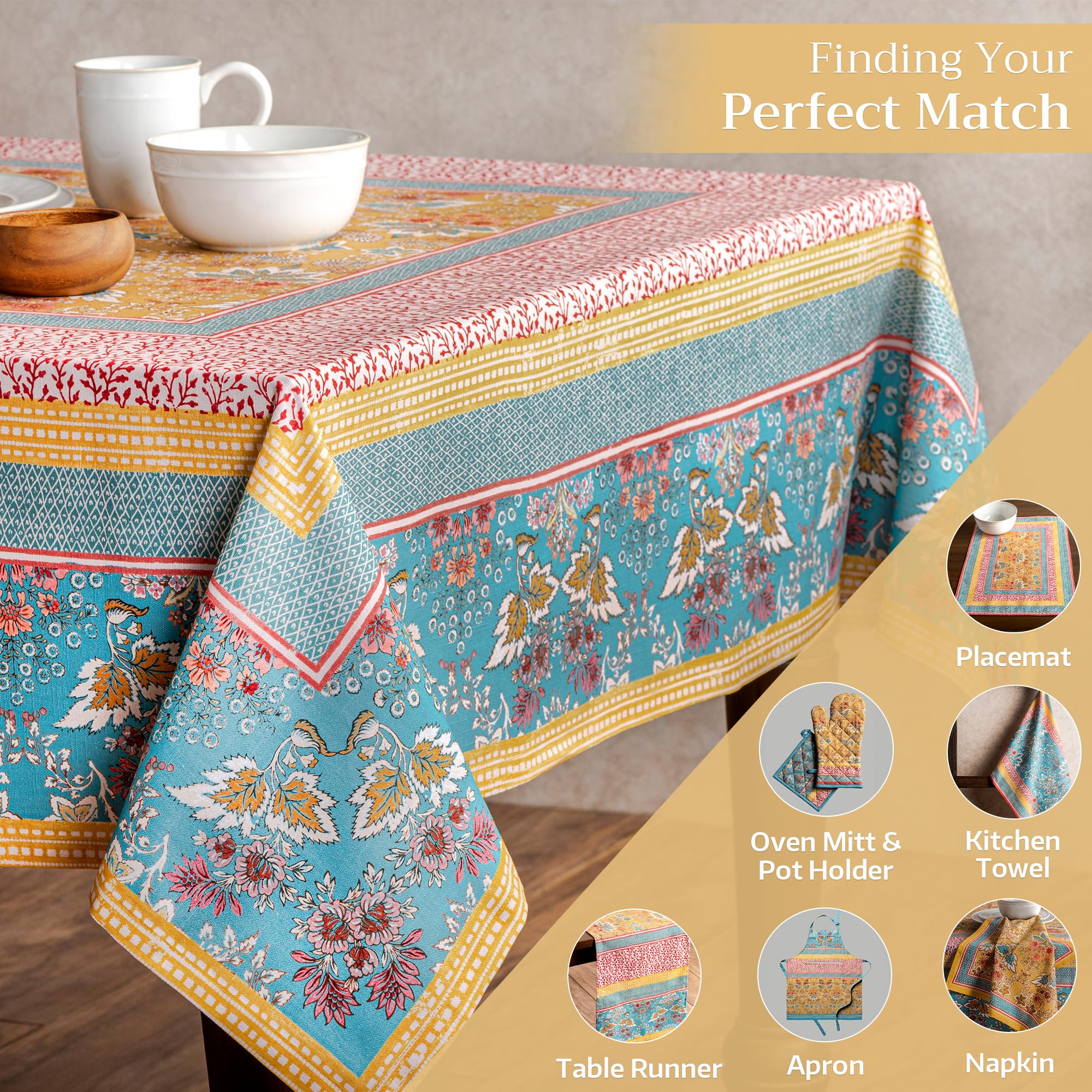 Maison d Hermine Table Cloth Rectangle Table 100% Cotton 60 x 90 Inches Tablecloth Reusable Decorative Everyday Use for Dining