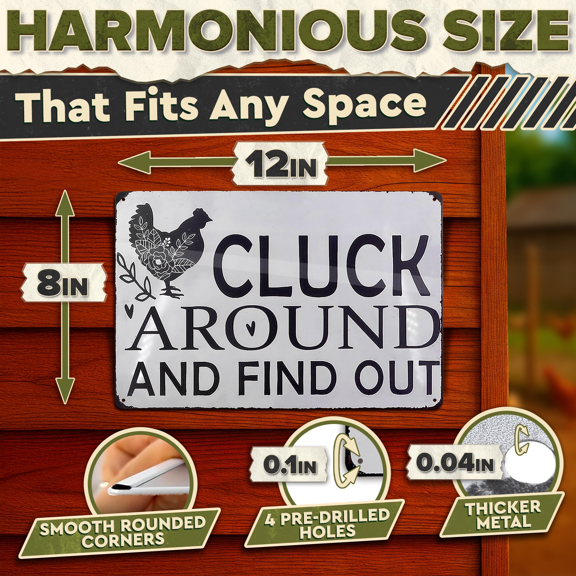 Rustic Chicken Coop Sign - Metal Rooster Decor for Barn or Kitchen, Farmhouse Tin Sign 8 x 12 inch, Country Farm Decorations, Vi