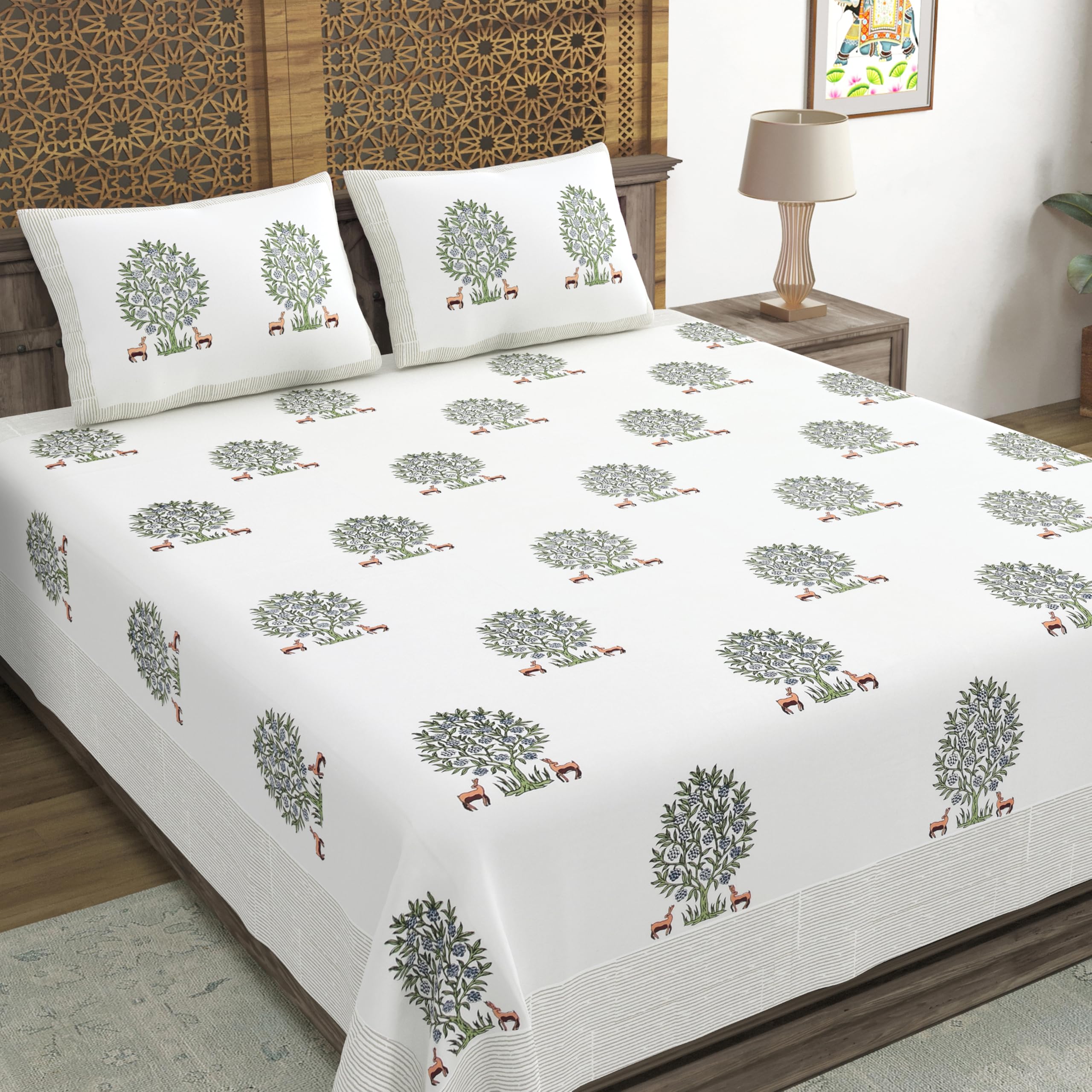 Blocks Of India Hand Block Printed 300 Tc Cotton Super King Size Bedsheet(106 X 106) (Life Grey)