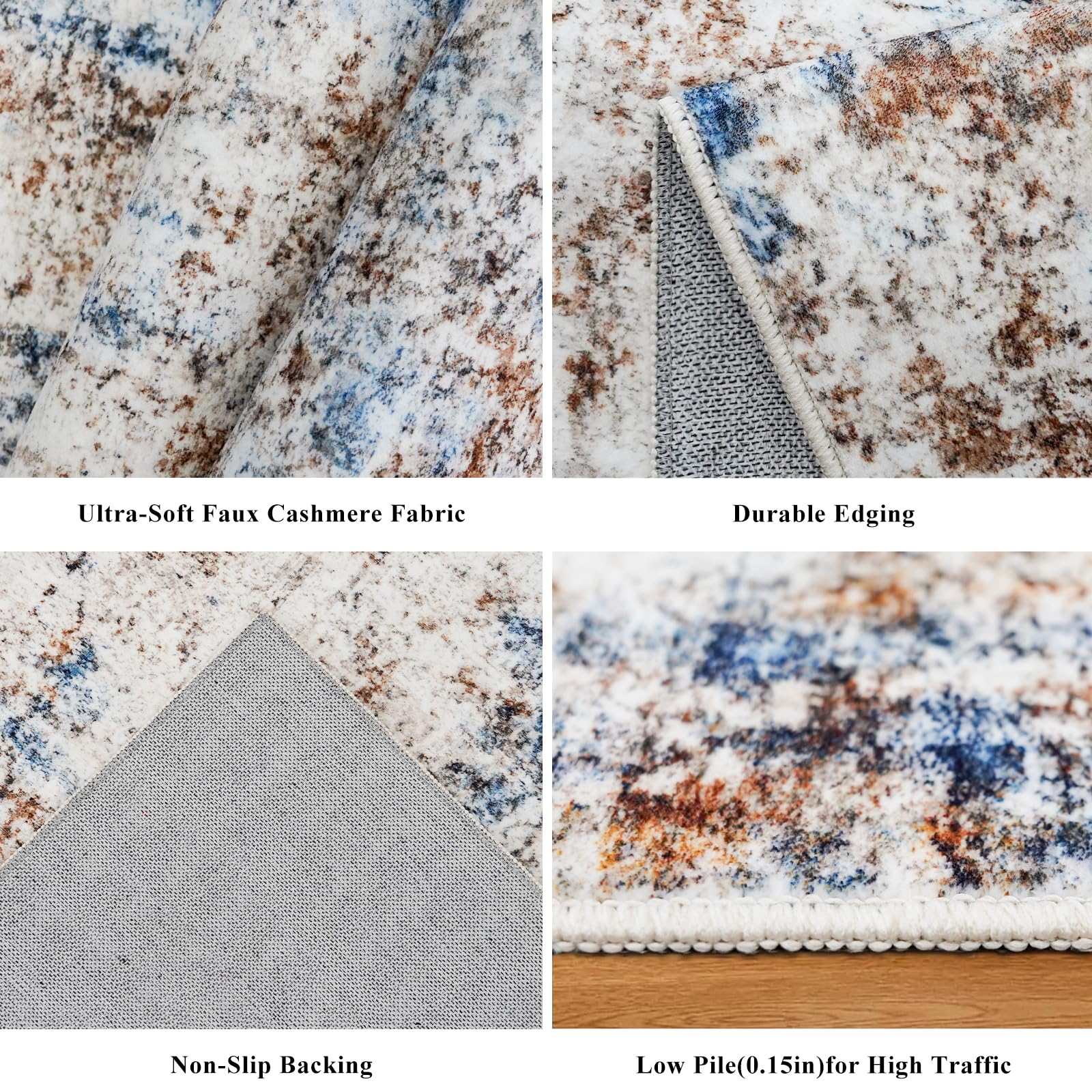 3x6 Washable Non-Slip Kitchen Runner Rug - Modern Abstract Wide Floor Carpet Runner with Rubber Backing for Entryway, Hallway, B