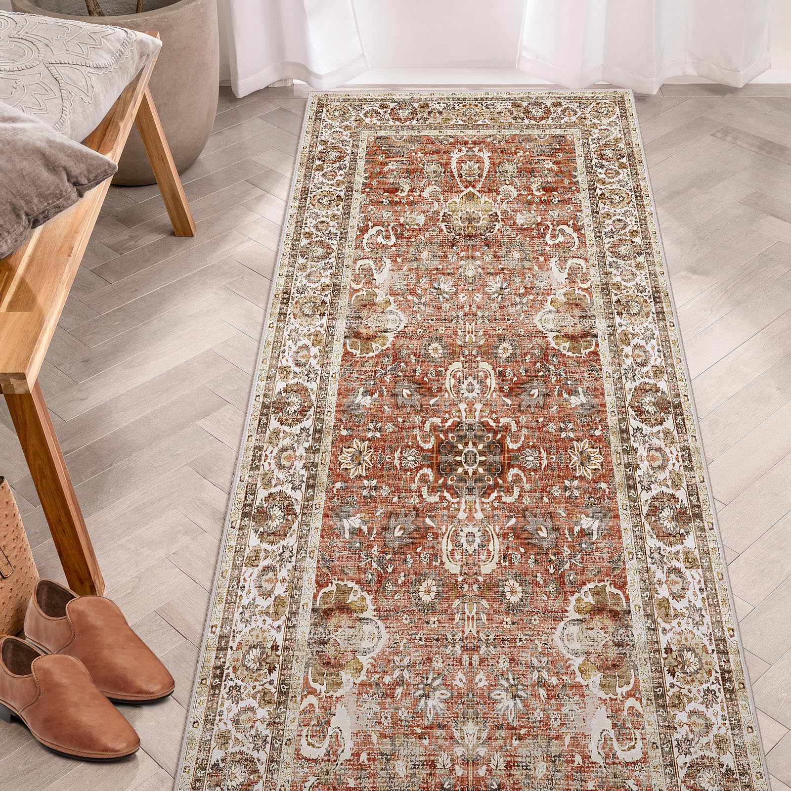 Vintage Runner Rug 3x7 Runner Rugs for Hallway Non-Slip Kitchen Runner Rug with Rubber Backing Washable Rug Runner for Bedroom D