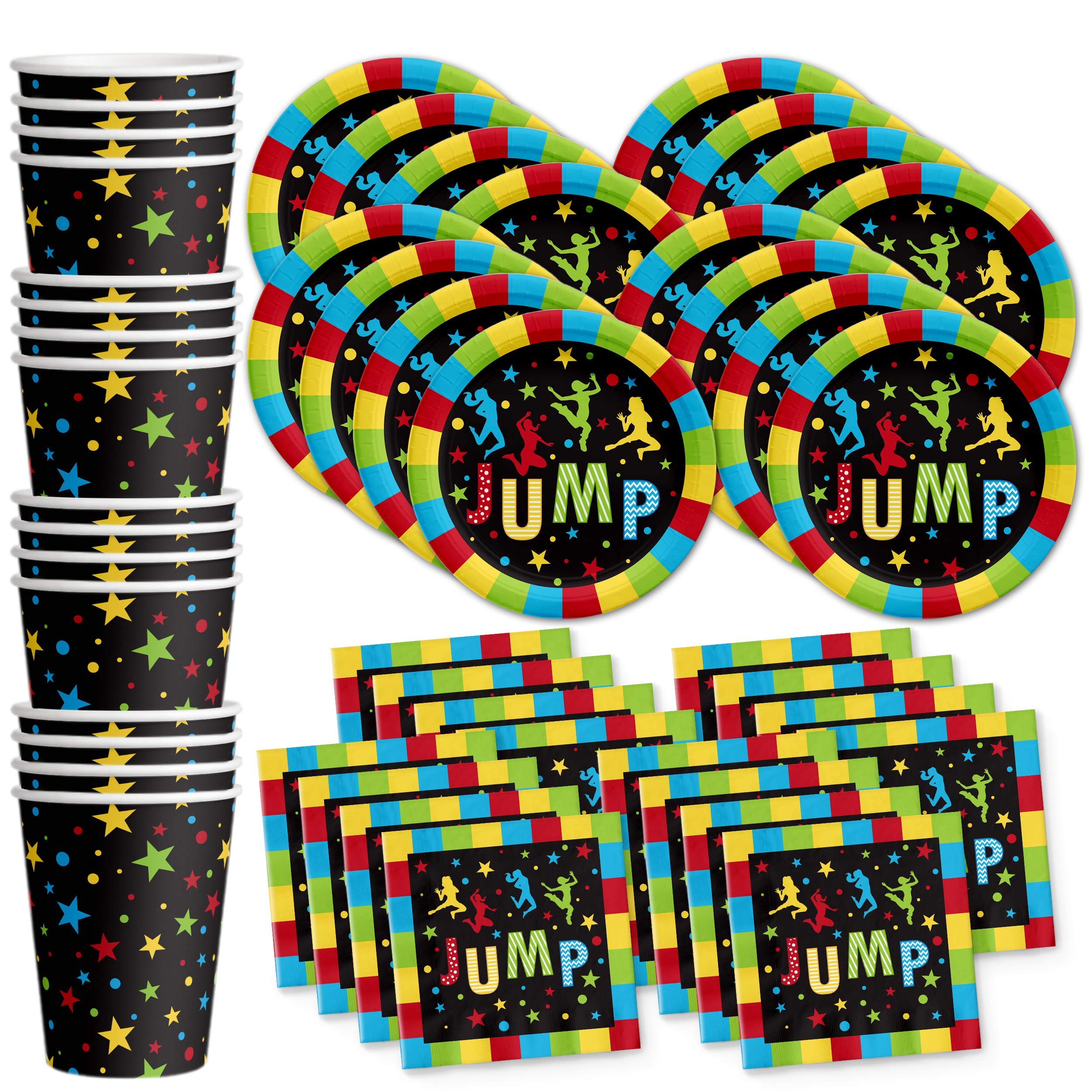 Jump! Bounce House Trampoline Party Supplies Set Plates Napkins Cups Tableware Kit For 16