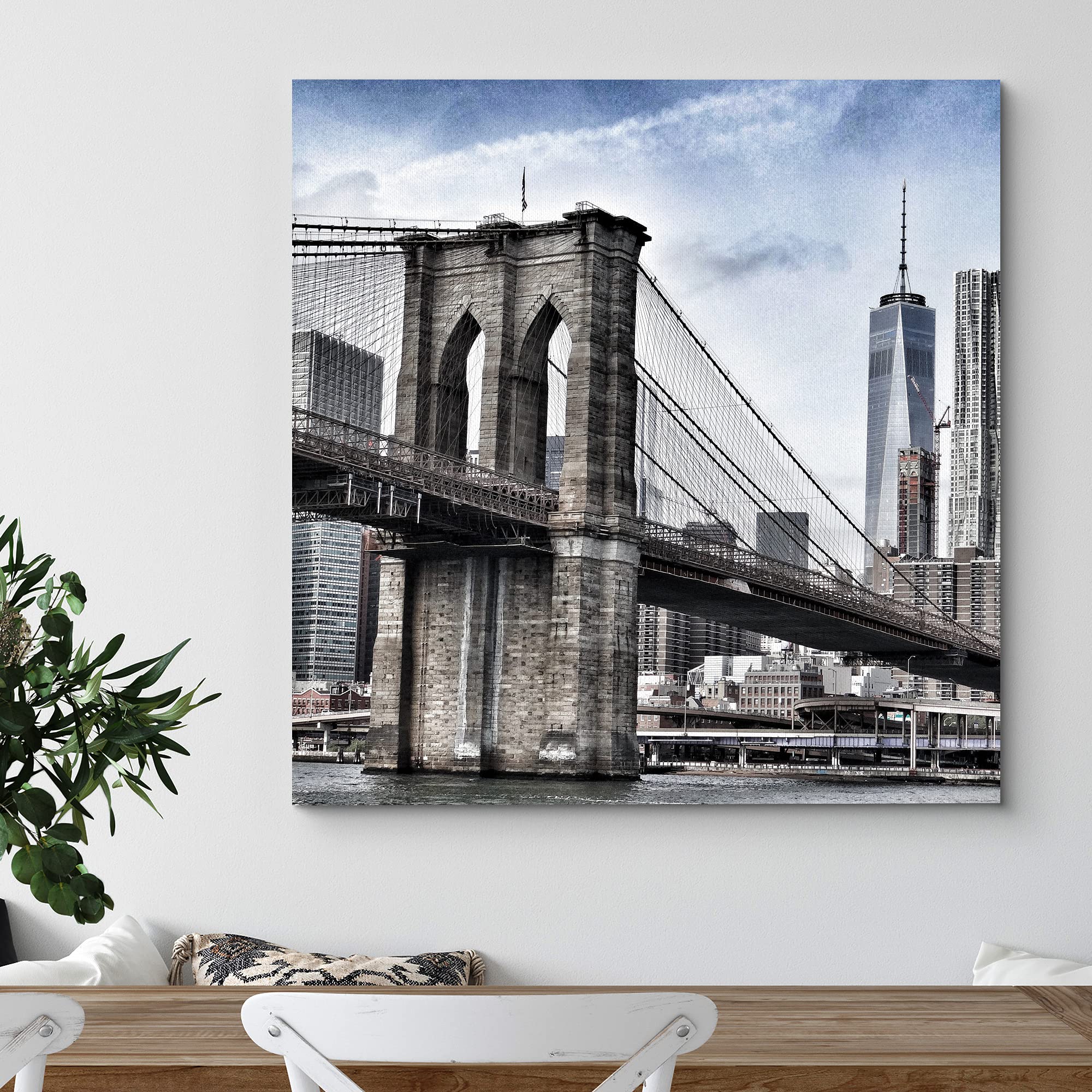 Wall26 Canvas Print Wall Art High Contrast Brooklyn Bridge In New York Architecture & Maps Cities Photography Realism Chic Sceni