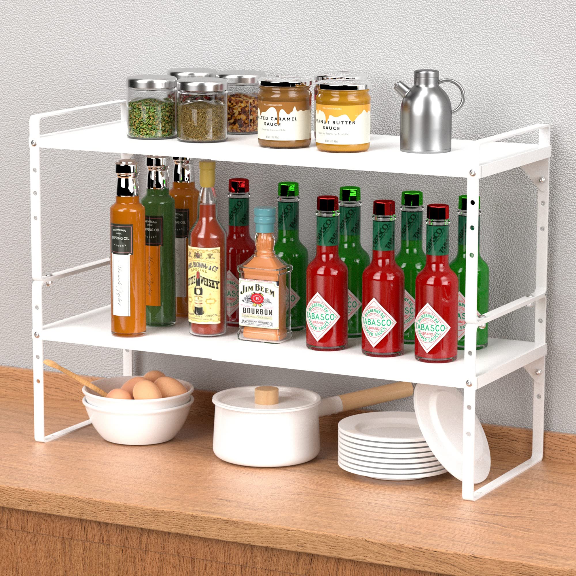 Ipegtop Expandable Cabinet Storage Shelf Organizer, Heavy Duty Steel Metal Spice Rack Adjustable Height Home Office Garage Pantr