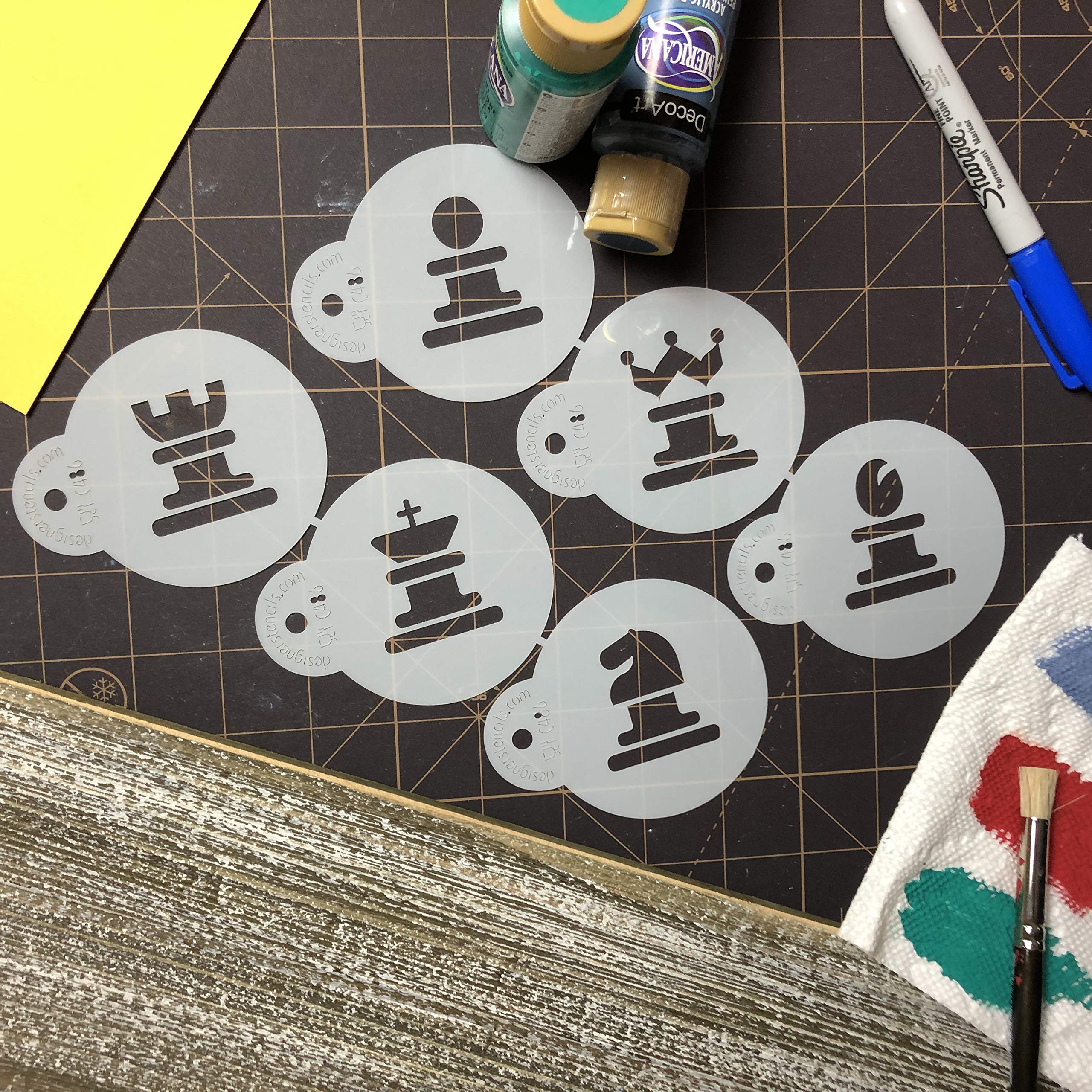Designer Stencils Chess Cookie Stencil Set, Beige/Semi-Transparent