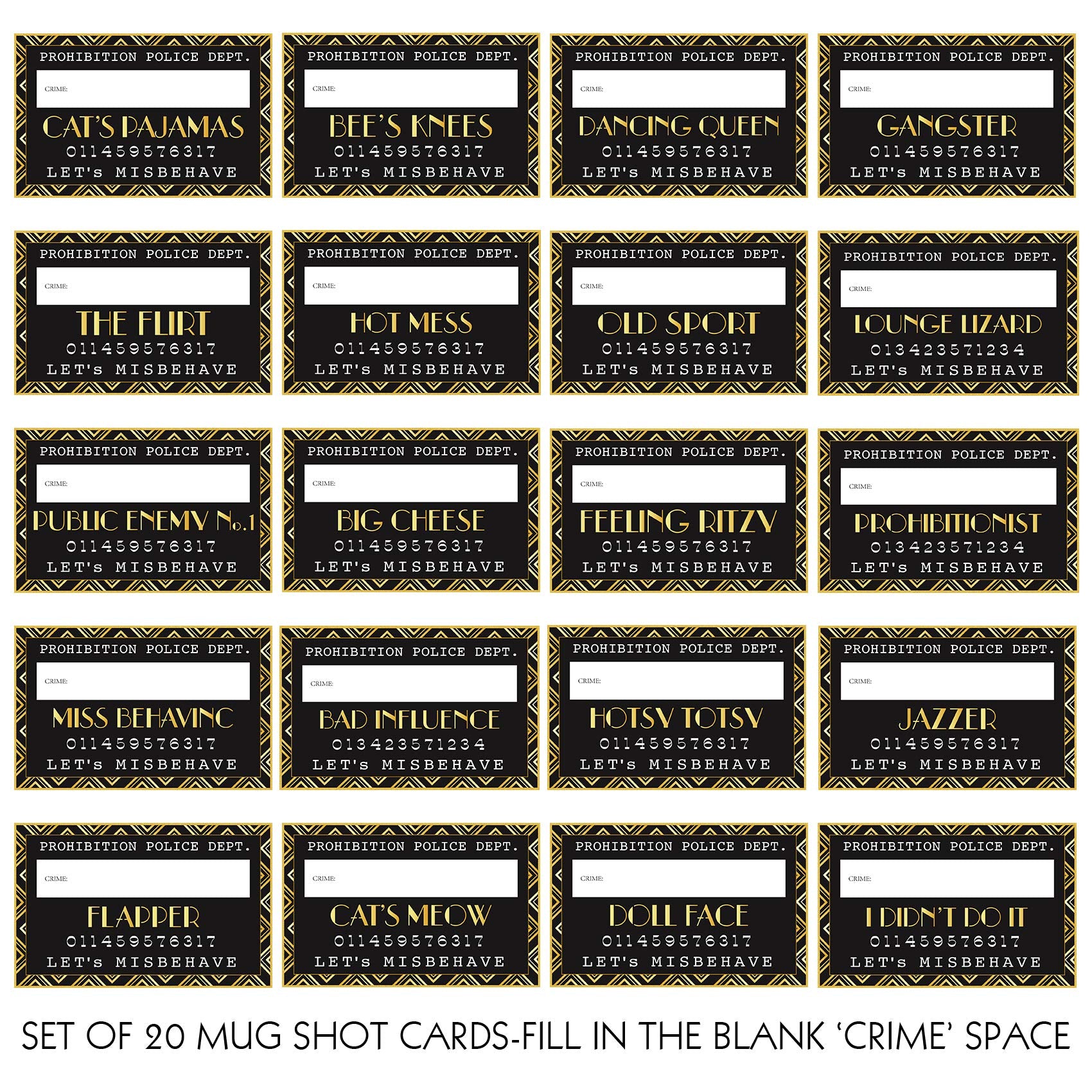 Roaring 20S Mug Shot Photo Booth Props, Height Chart Backdrop, Wanted Sign Posters Pack 26-Count