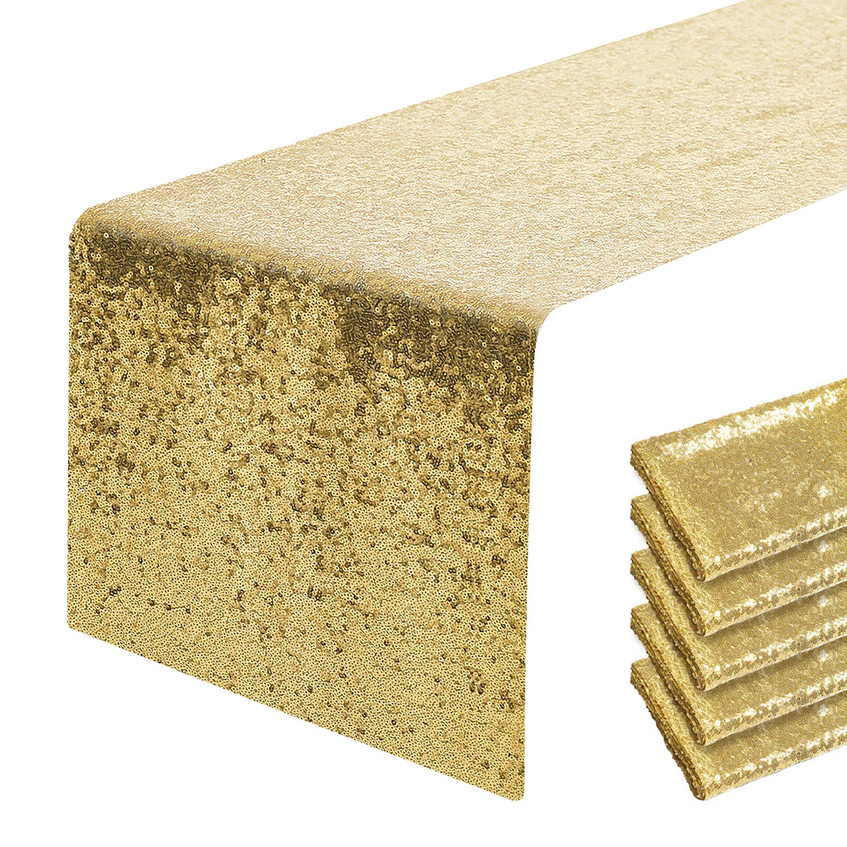 6 Packs 12 X 72 Inches Gold Sequin Table Runner, Glitter Runner For Birthday Party Supplies Decorations Wedding Bachelorette Hol