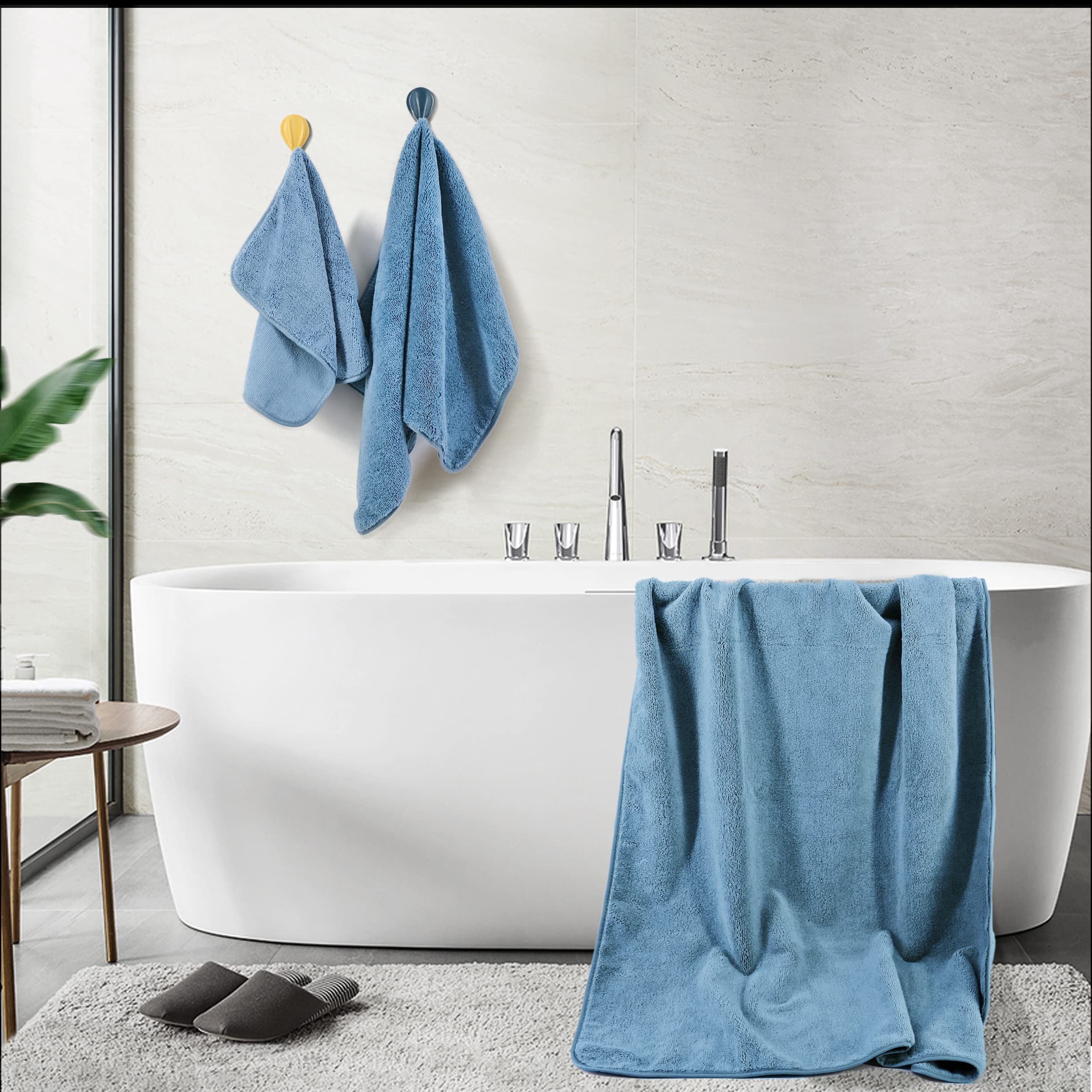 Polyte Oversize, 60 X 30 In., Quick Dry Lint Free Microfiber Bath Towel Set, 6 Piece (Blue)