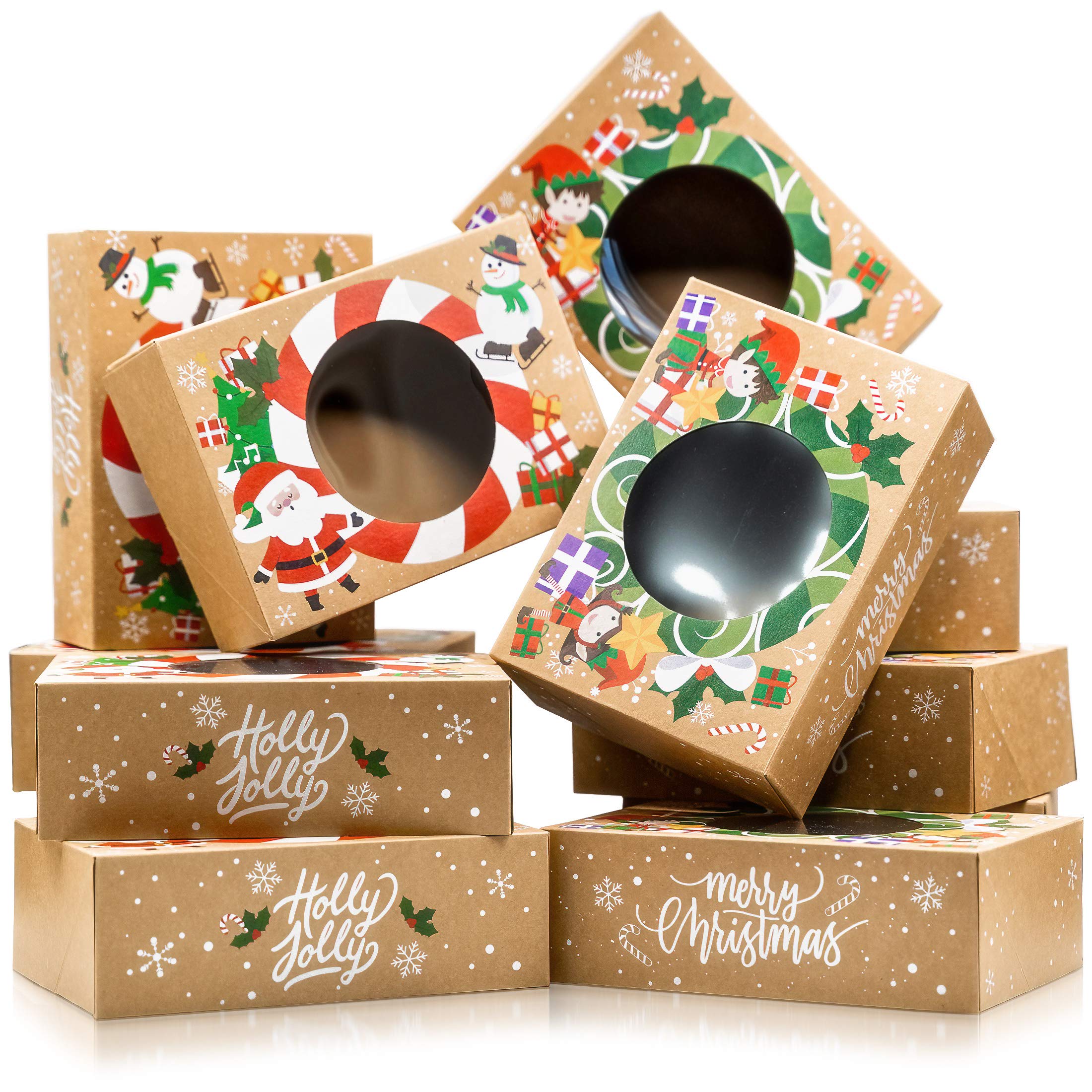 Joyousa Christmas Cookie Boxes - Bulk 12 Pack Kraft - Large Holiday Christmas Cookie Tins With Lids, Bakery Christmas Treat Boxe