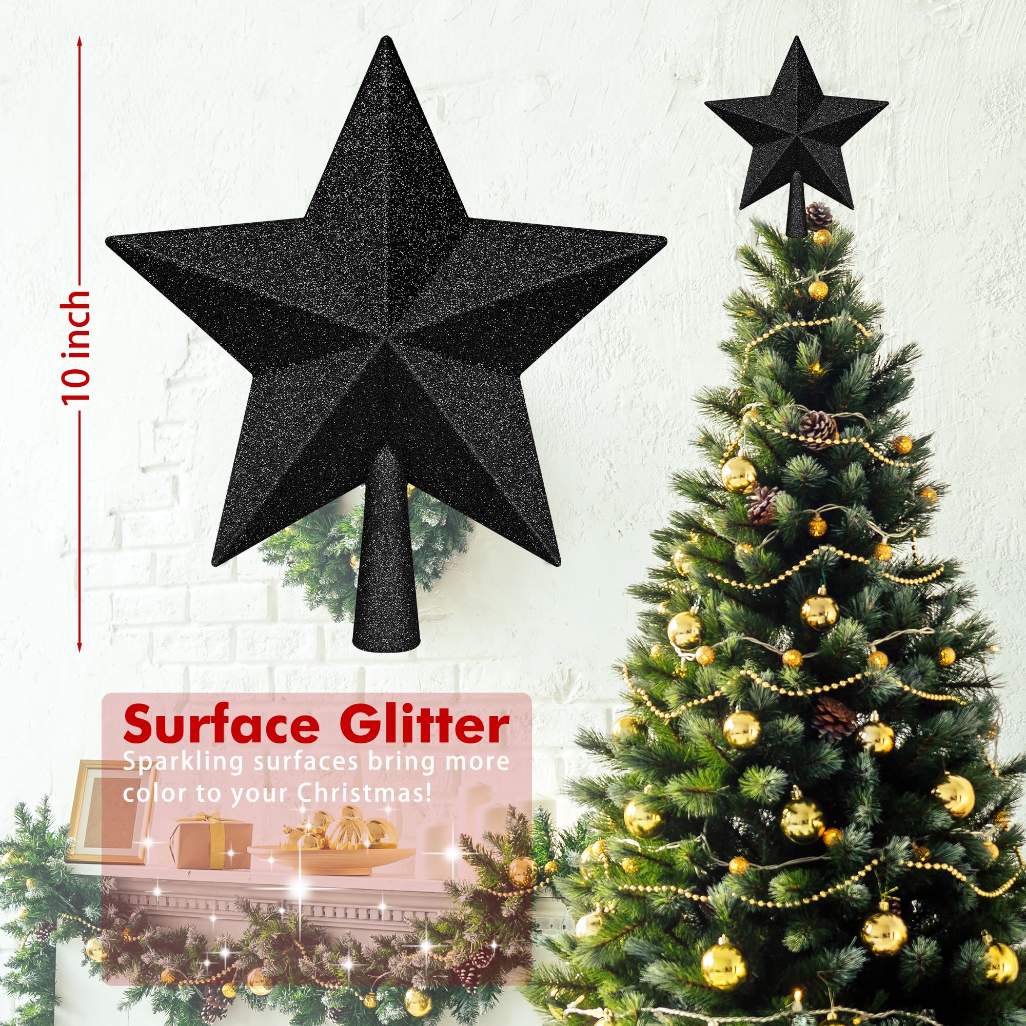 Tree Topper Star, 10 Rose Gold Christmas Star Tree Topper Accessories, Large Xmas Glitter 3D Bethlehem Tree Topper Ornament, Wat