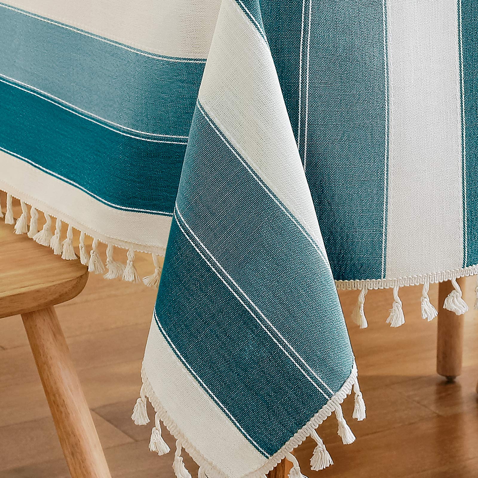 Amhoo Striped Tassel Tablecloth Stitching Rectangle Table Cloth Cotton Linen Fabric Table Cover For Kitchen Dinning Tabletop 55