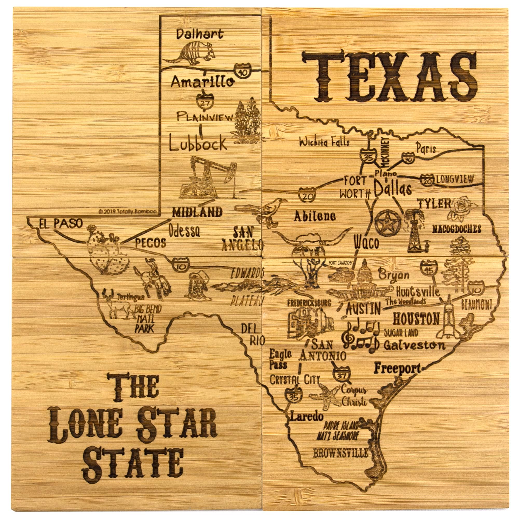 Totally Bamboo Texas State Puzzle 4 Piece Bamboo Coaster Set With Case