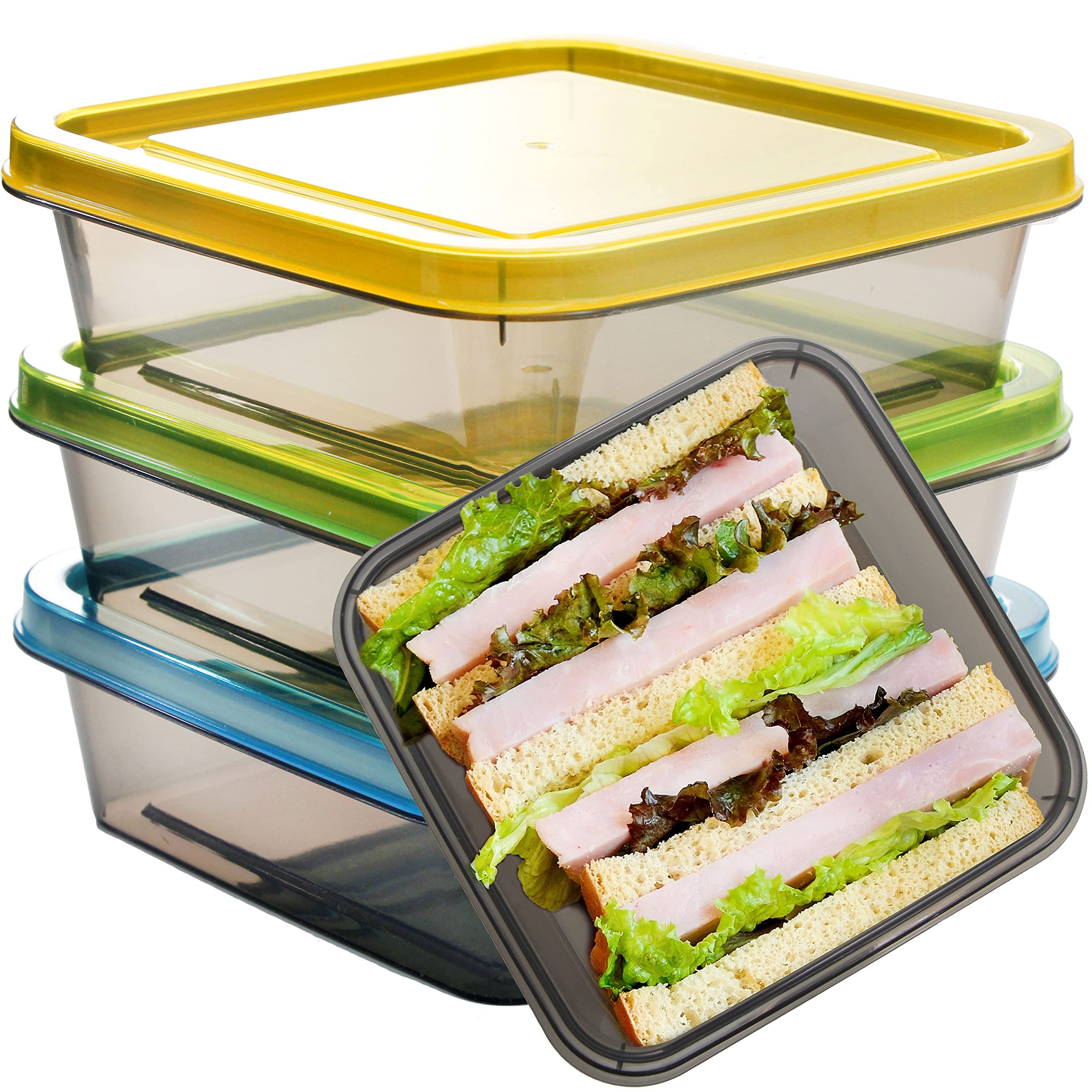 Youngever 3 Pack Sandwich Containers for Lunch Box, Reusable Food Storage Containers, Meal Prep Containers (Single Sandwich 20 O