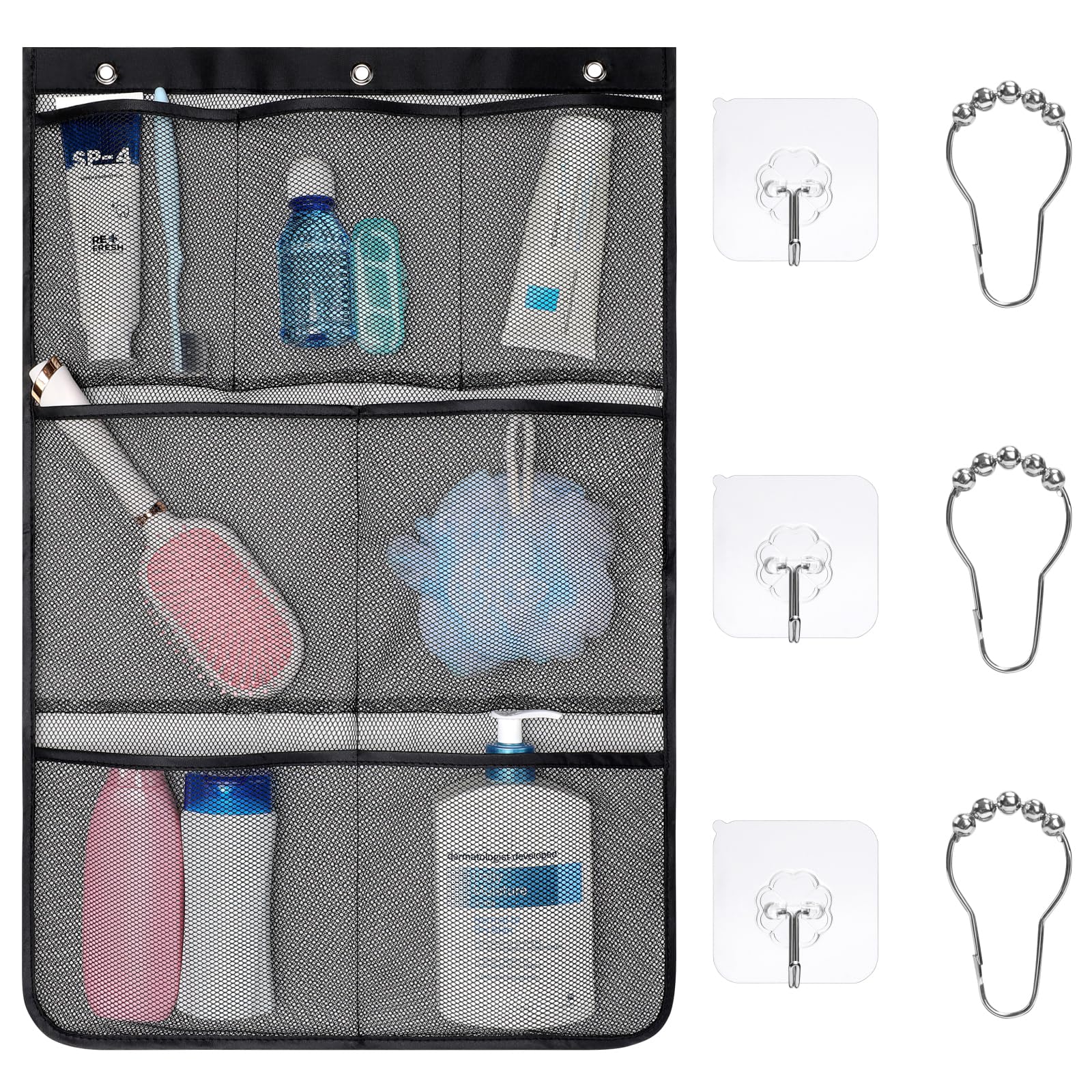 F-Color Shower Organizer For Cruise Ship Essentials - Quick Dry Mesh Shower Caddy Hanging, 7 Pockets Bathroom Organizer Bag Tote