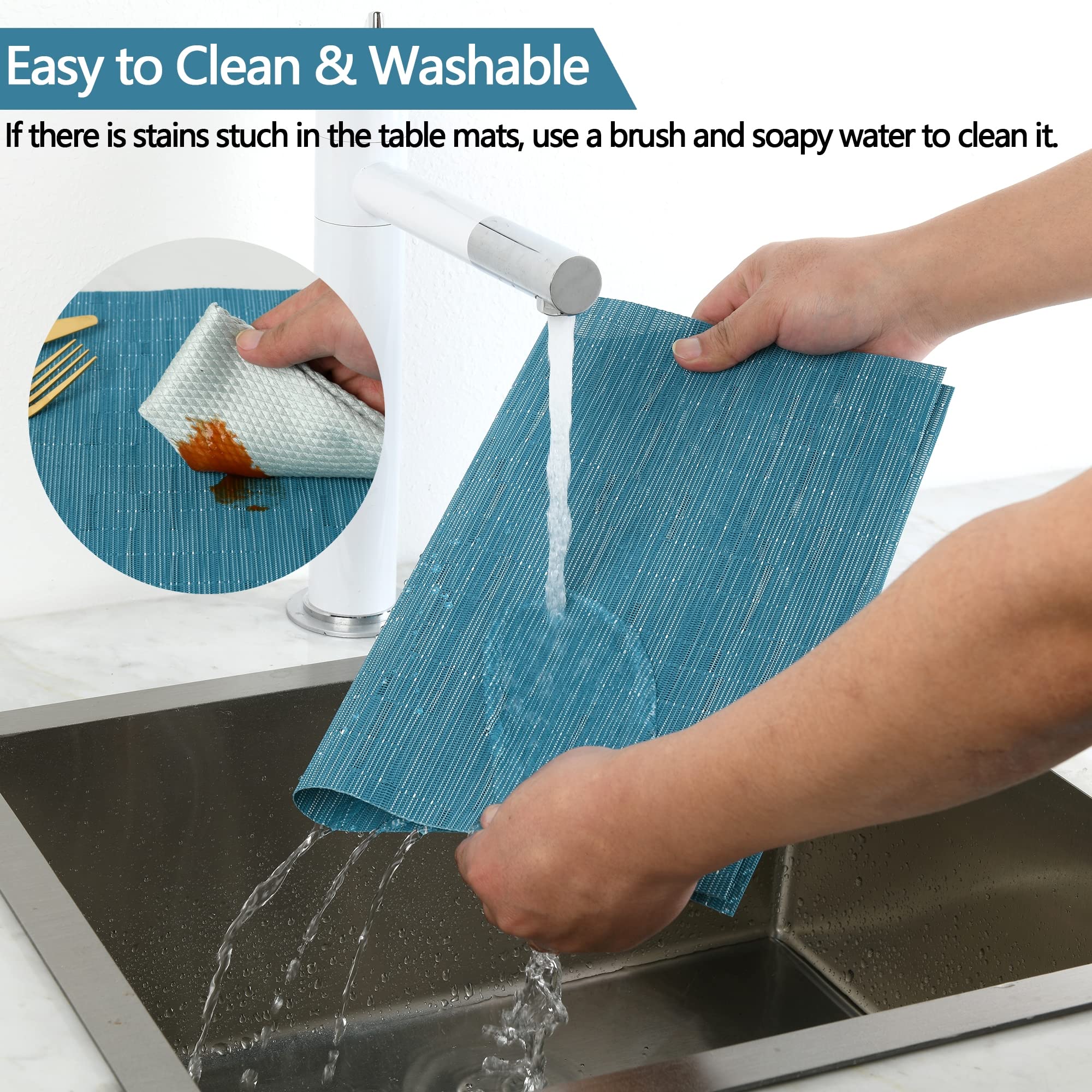 Slkqg Vinyl Placemats Set Of 8 - Washable Easy Clean Place Mats - Heat Resistant Pvc Table Placemats - Table Mats For Dining Tab
