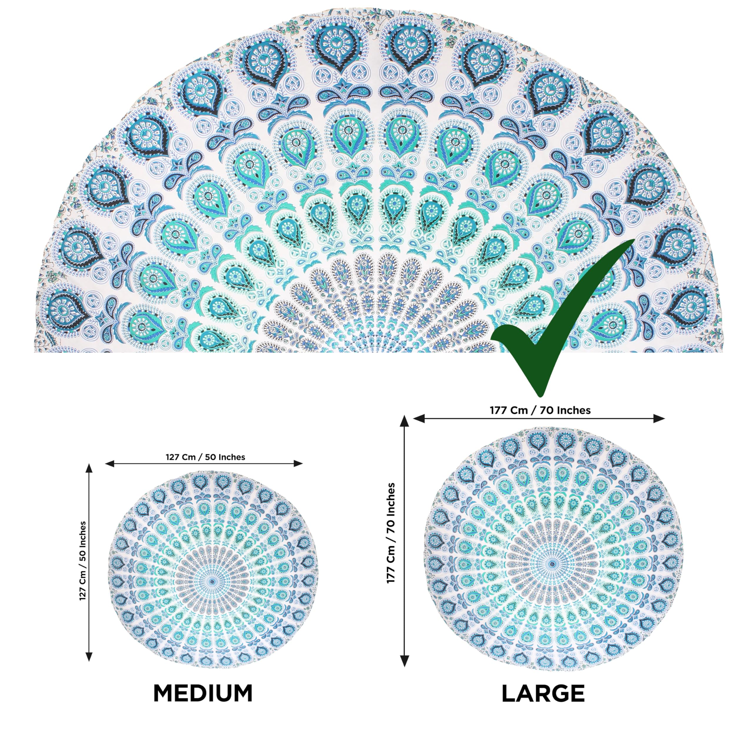 Raajsee White Blue Mandala Round Beach Tapestry Hippie/Boho Beach Blanket Roundie/Indian Cotton Throw Bohemian Round Table Cloth