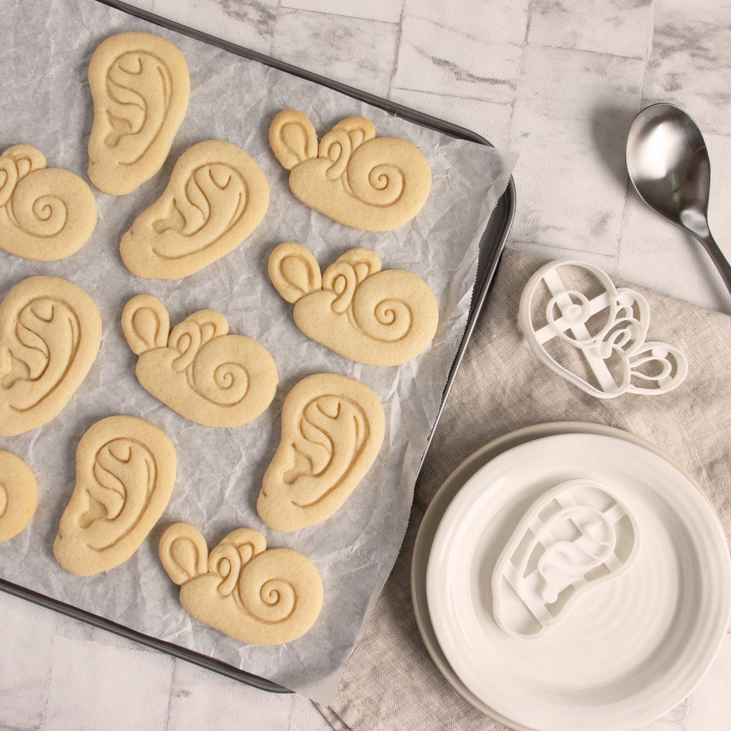 Set Of 2 Ear Cookie Cutters (Designs: Anatomical Human Ear And Cochlea Inner Ear), 2 Pieces - Bakerlogy