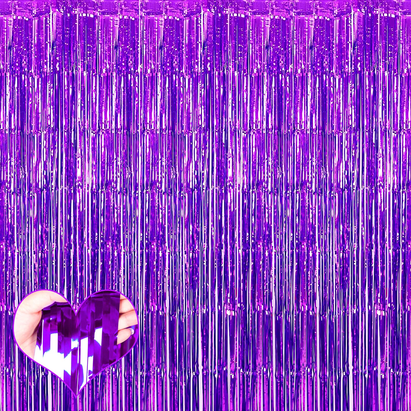4 Pack Purple Fringe Curtain Backdrop, 3.2Ft X 8.2Ft Metallic Tinsel Foil Fringe Streamers Curtains Background For Photo Booth B