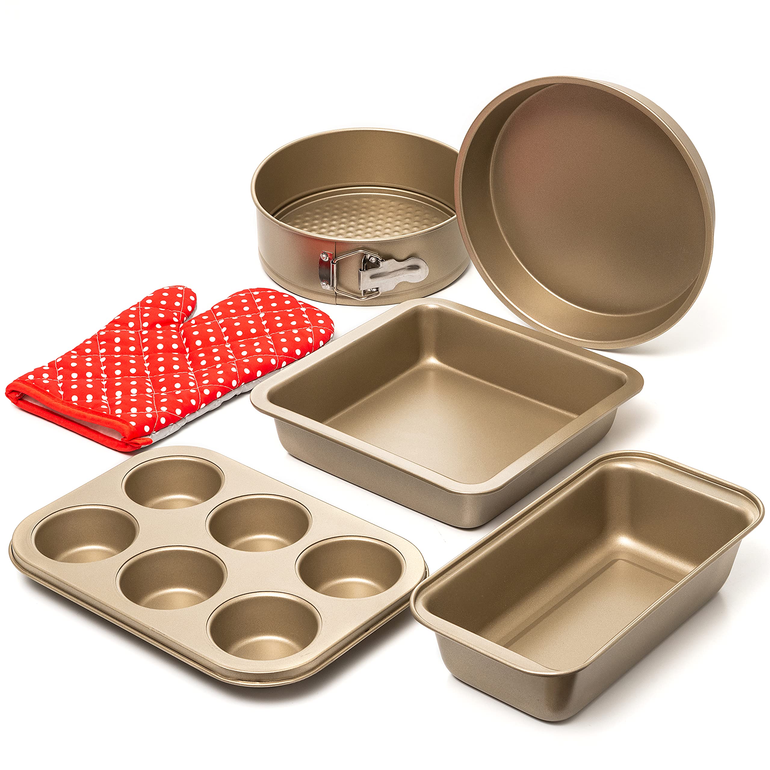 Moss & Stone 5 Piece Baking Pans Set, Carbon Steel Non-Stick Ptfe Coating Oven Safe Baking Sheet Set, Bakeware Set With Heat Red