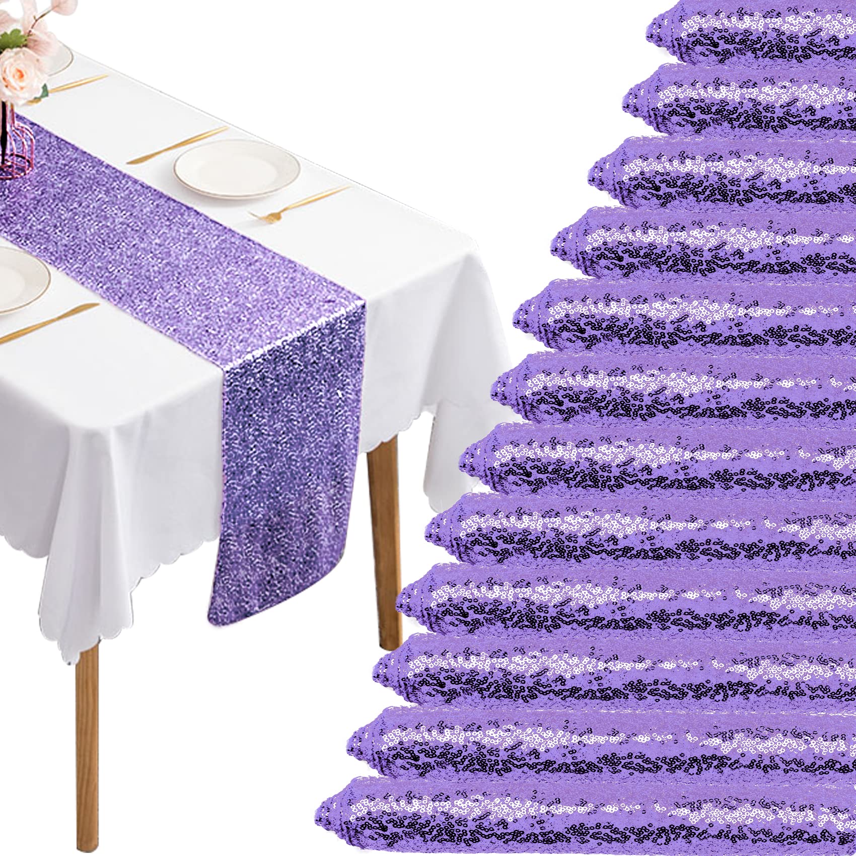 12 Packs Sequin Table Runner Glitter Dining Table Runner For Birthday Wedding Engagement Bridal Baby Shower Bachelorette Holiday