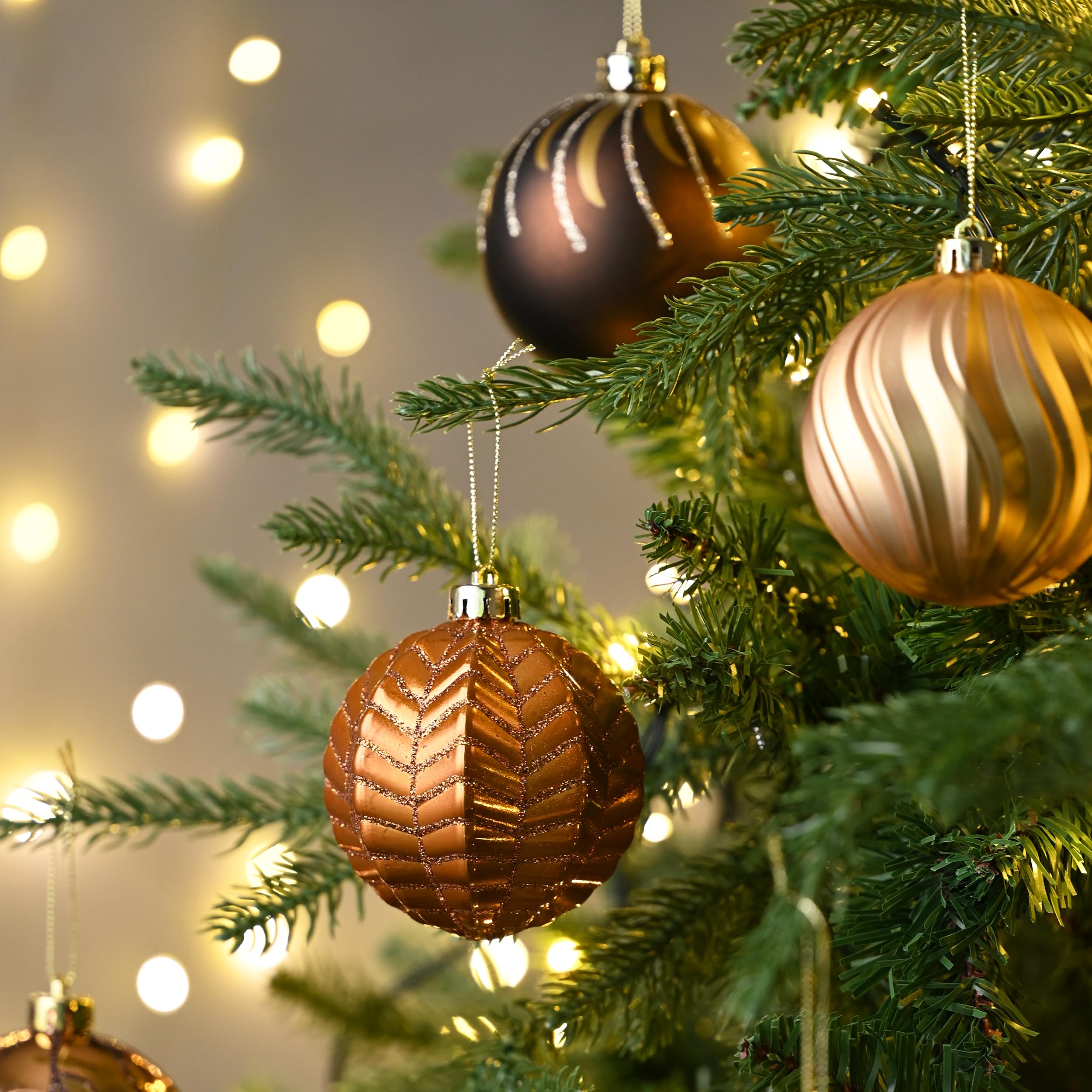 Valery Madelyn Christmas Ornaments Set, 16ct Bronze Copper and Gold Shatterproof Christmas Tree Decorations Ball Ornaments Bulk,