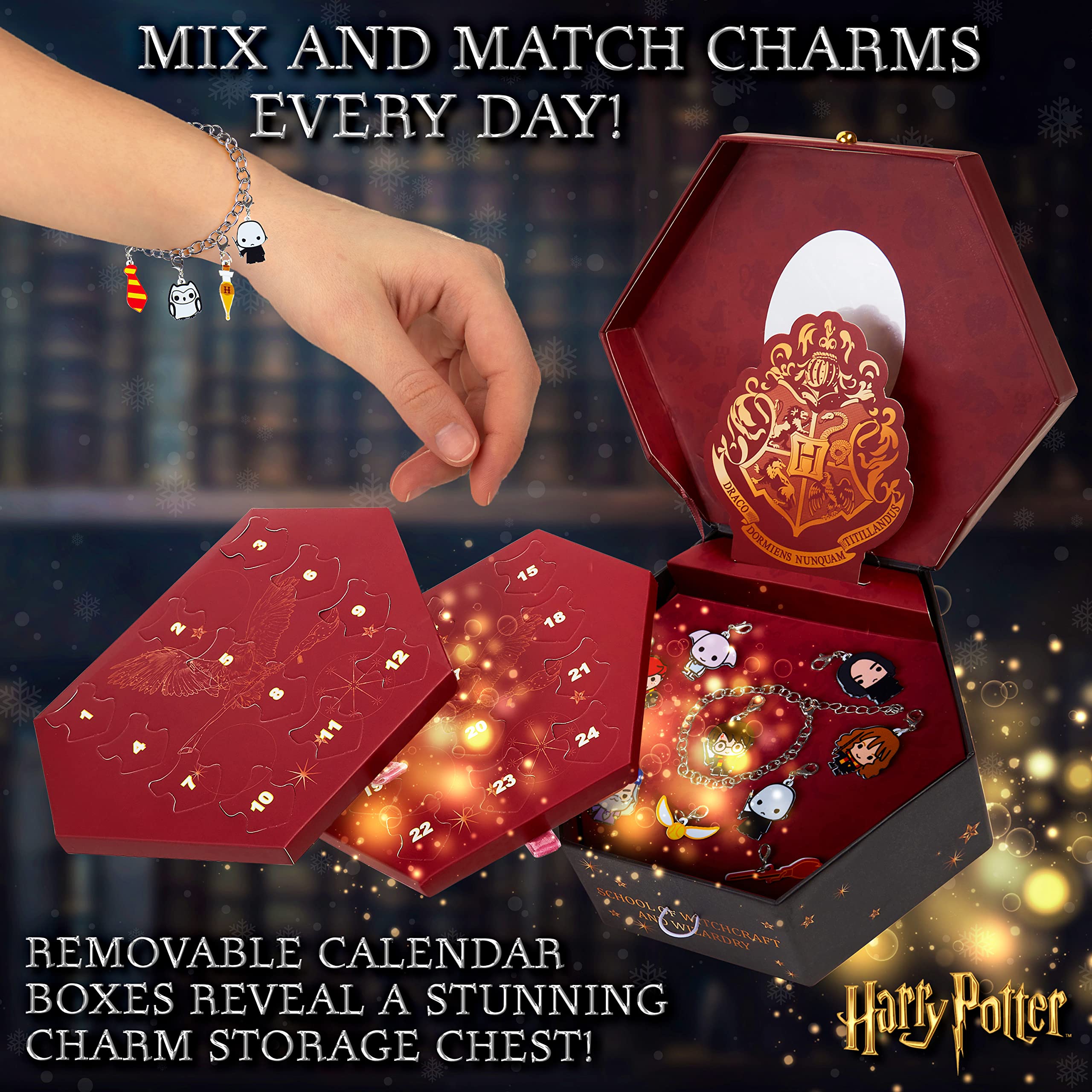 Harry Potter Jewelry Advent Calendar 2025 for Girls, Christmas Countdown with 23 Charms and 1 Bracelet Surprise Set, Hogwarts Xm