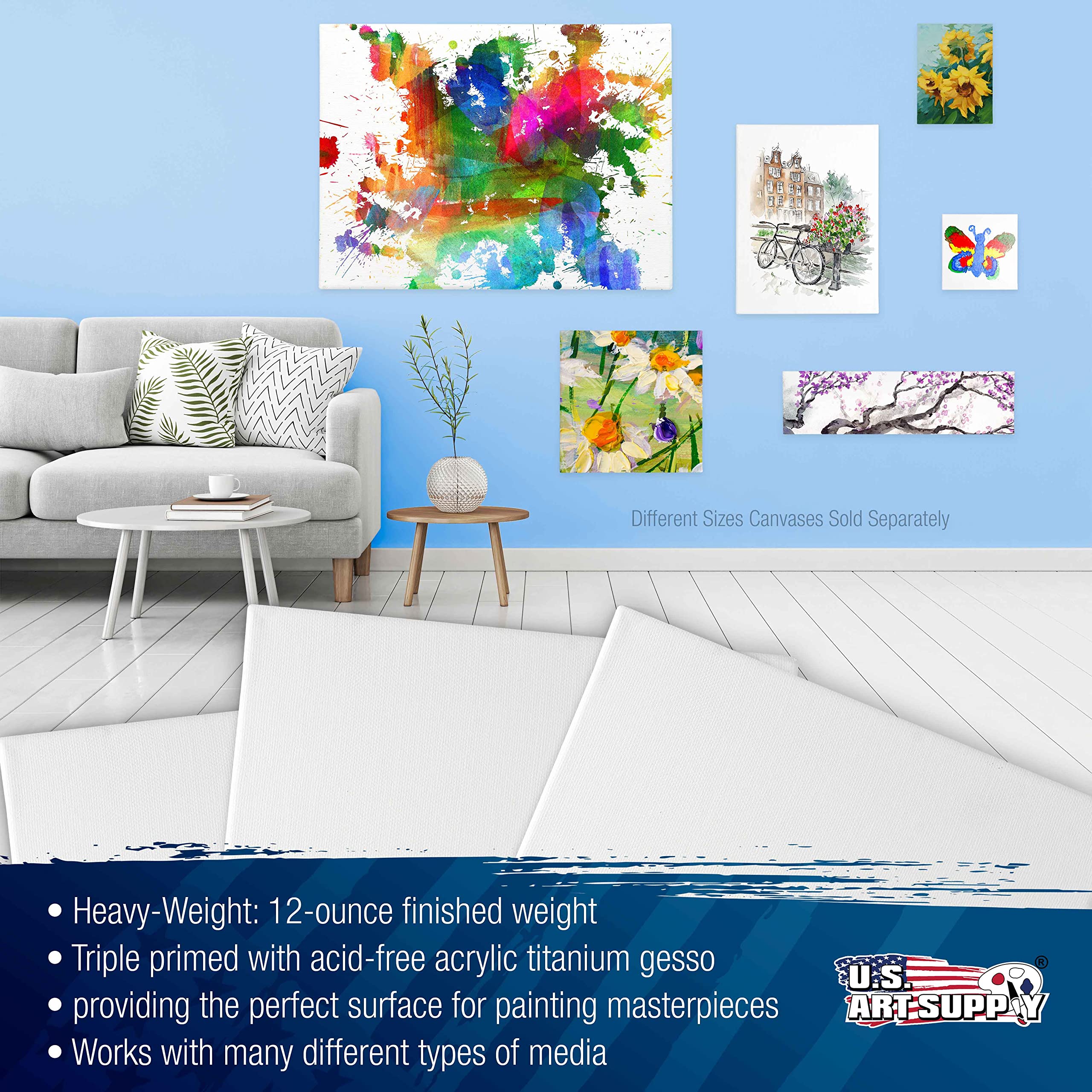 Us Art Supply 24 X 30 Inch Stretched Canvas 12-Ounce Triple Primed, 3-Pack - Professional Artist Quality White Blank 34 Profile,