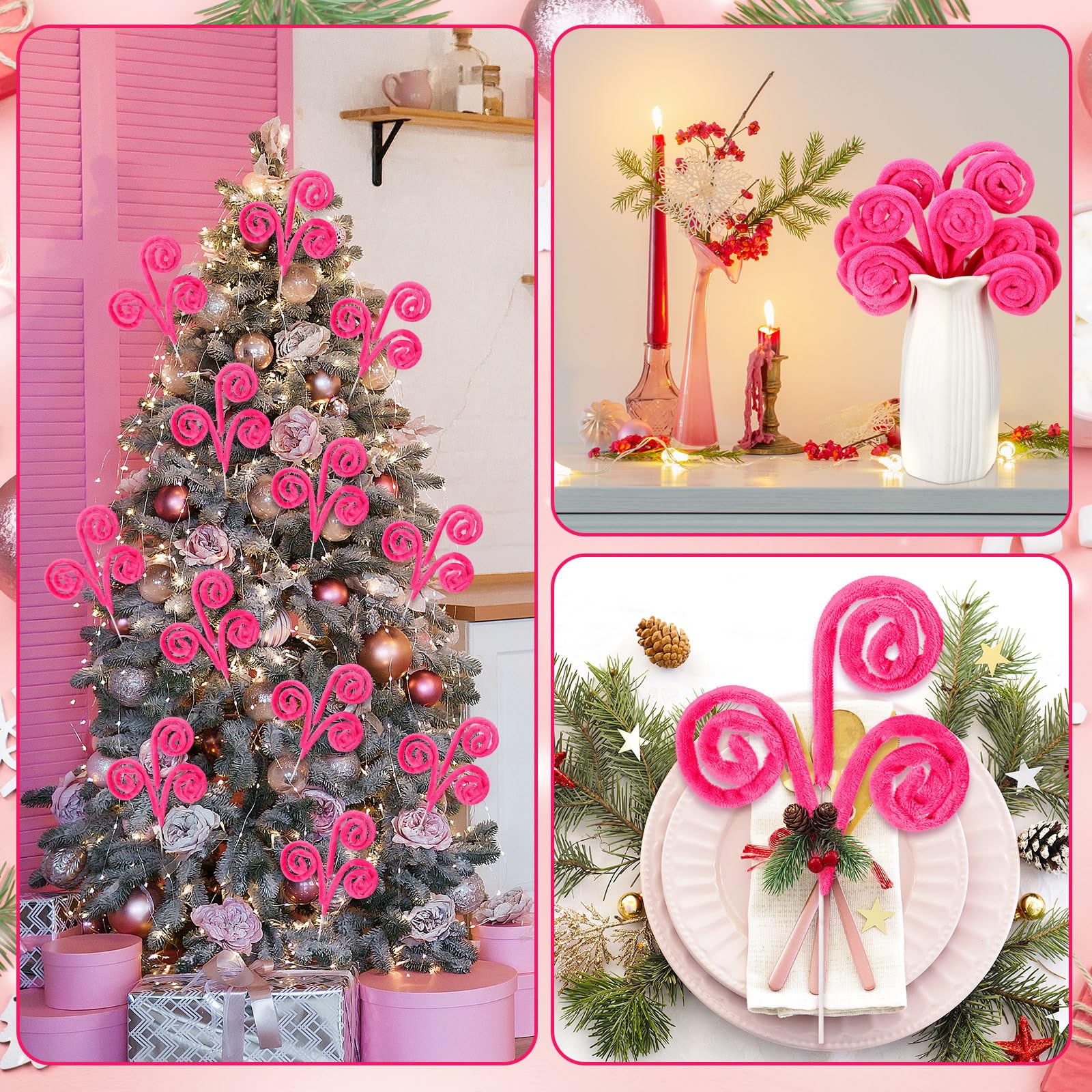 Daifunli 12 Pcs Curly Christmas Tree Picks Velvet Curl Decoration Spiral Curly Tree Topper Ornaments DIY Crafts for Wreath Firep
