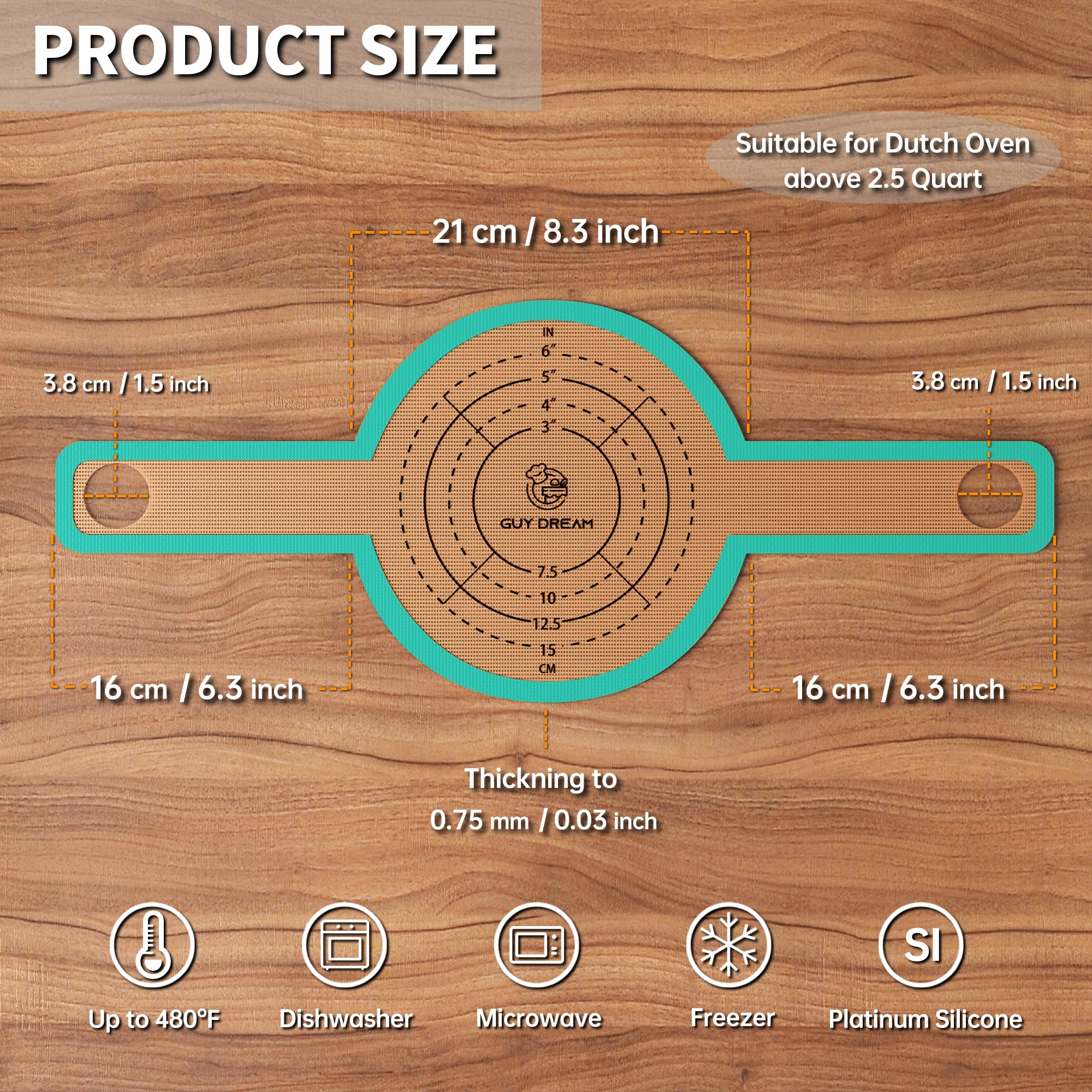 GUY.DRE.MAT Silicone Baking Mat for Sourdough - 20.8" x 8.3", Green & Orange, Model S070-05, Includes 2 Pieces with Storage