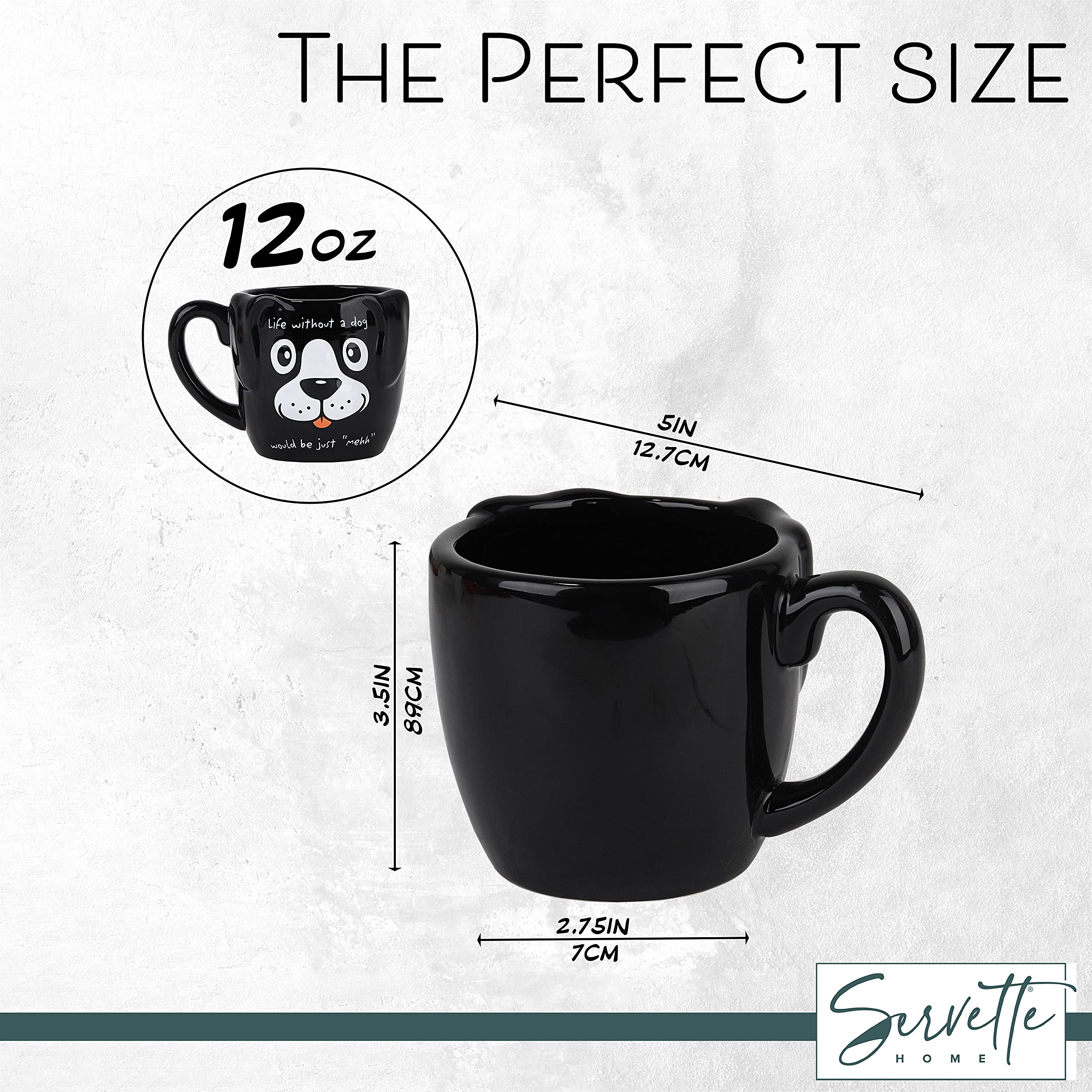 Servette Home Black Dog Coffee Mugs for Dog Lovers Life without a dog would be just mehh