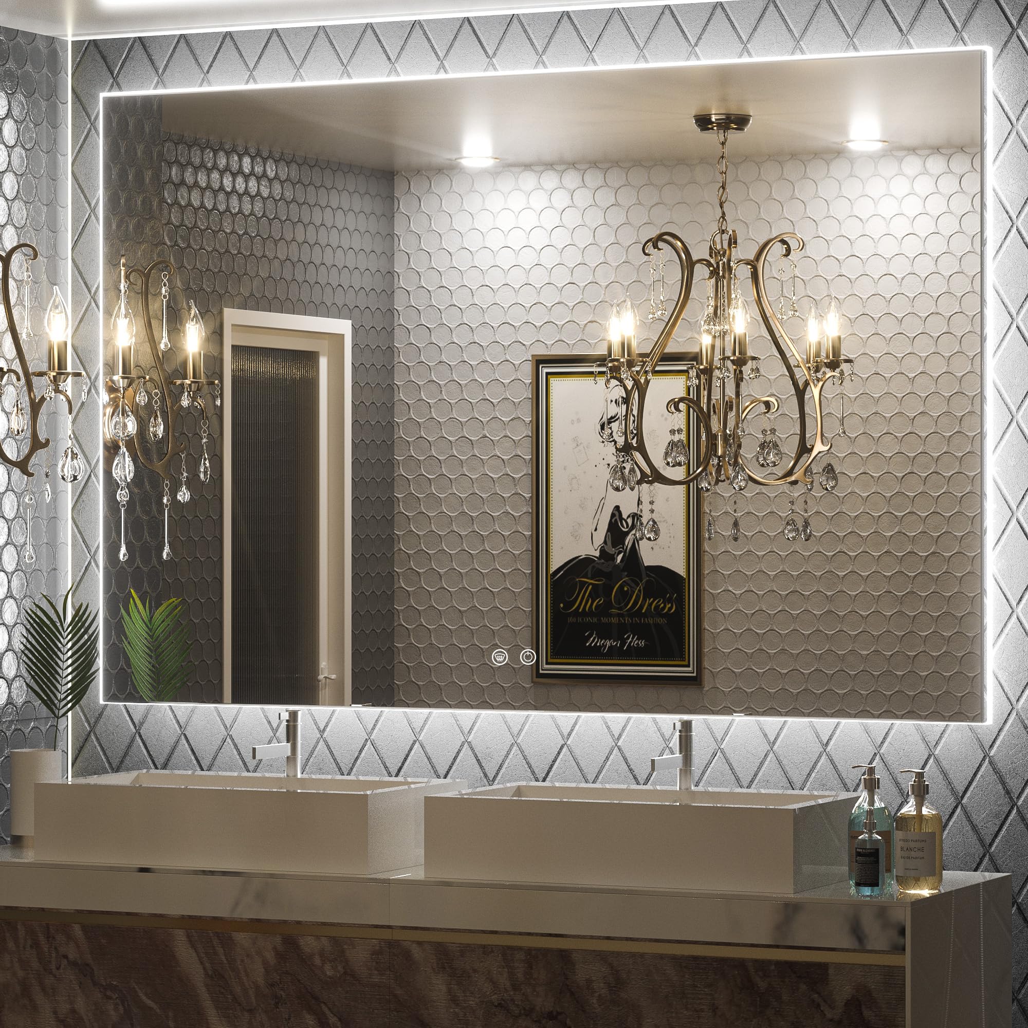 Keonjinn 60 X 40 Inch Led Vanity Mirror Backlit Mirror Bathroom Lighted Mirror Large Anti-Fog Wall Mounted Dimmable Makeup Mirro