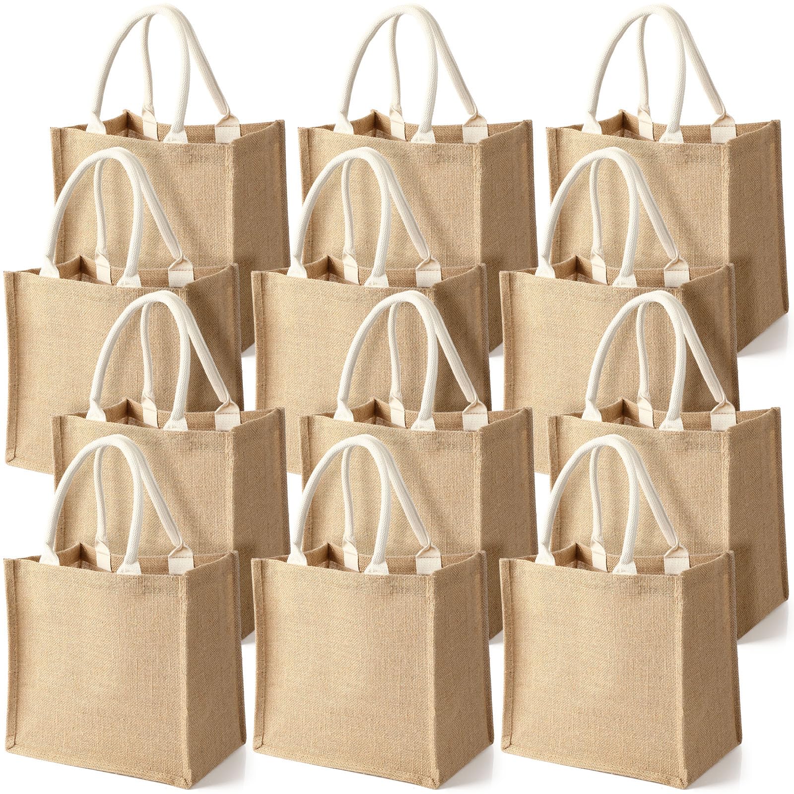 Saintrygo 12 Pcs Burlap Jute Tote Bags with Handle Reusable Blank Bridesmaid Gift Bags for Shopping Wedding DIY, 12x12x7.7In(Jut