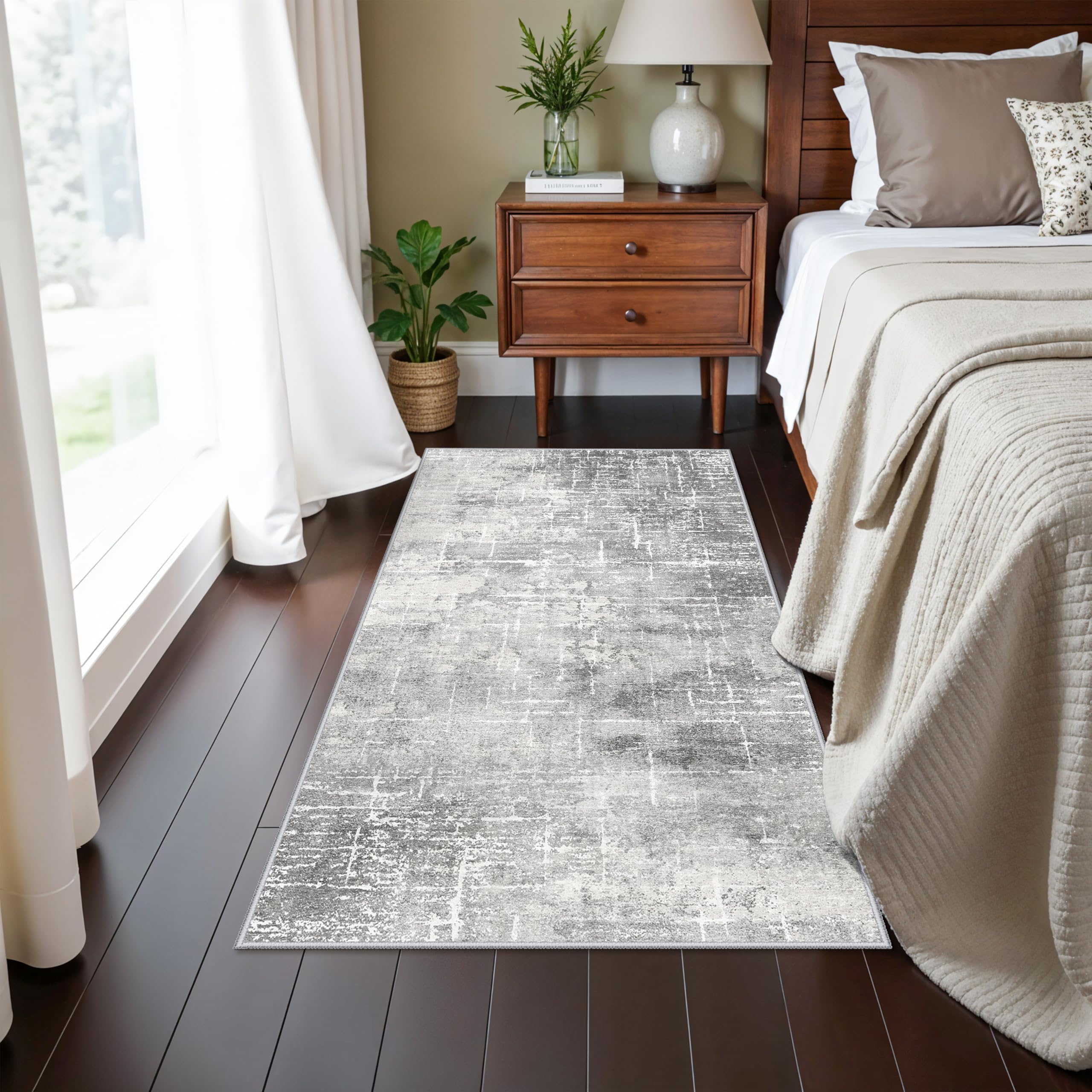 Washable 2x4 Entryway Area Rugs: Non-Slip Abstract Water Resistant Kitchen Rug Durable Doormat Soft Bedroom Carpet Indoor Low Pi