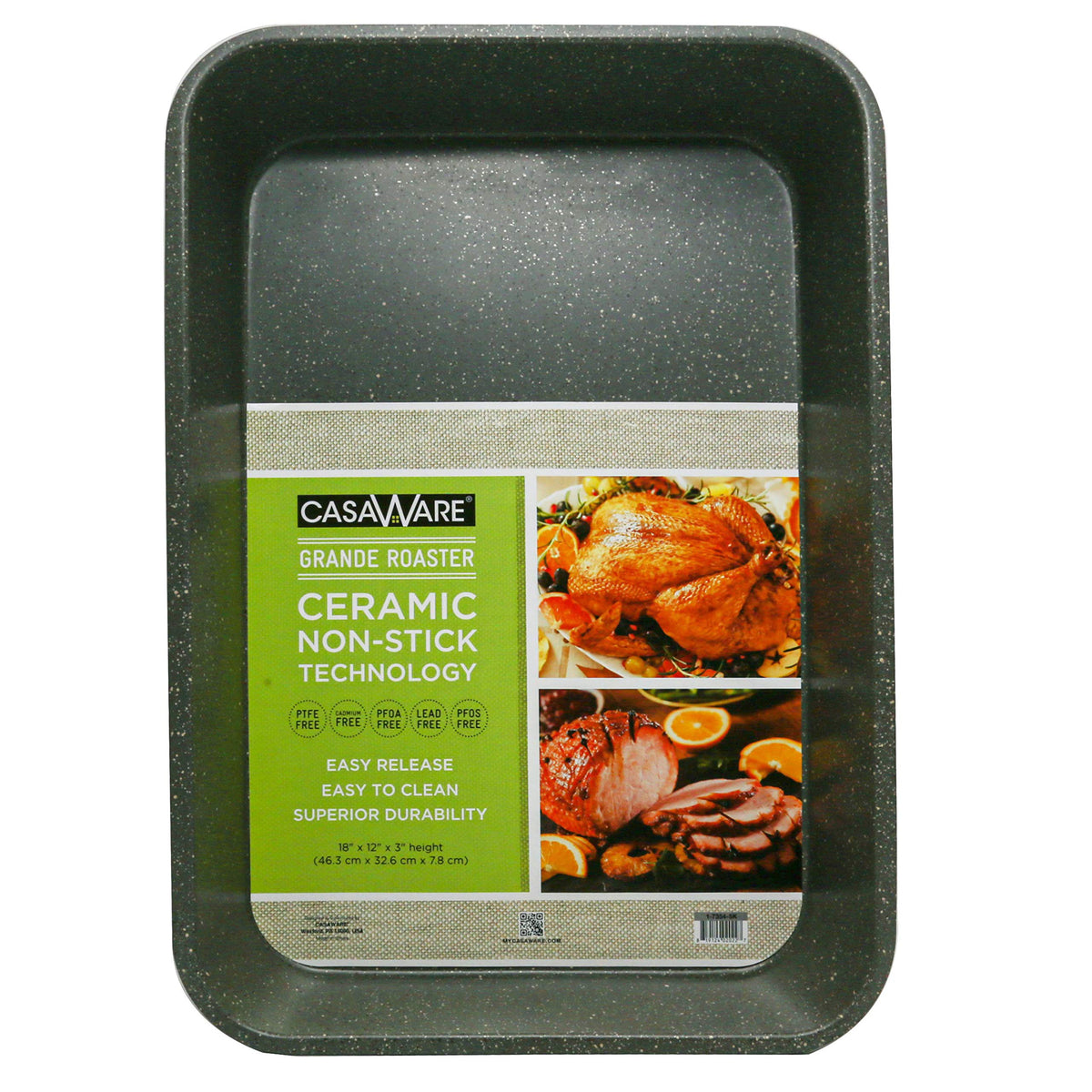 Casaware Grande Lasagna/Roaster Pan 18 X 12 X 3-Inch - Extra Large, Ceramic Coated Nonstick (Silver Granite)