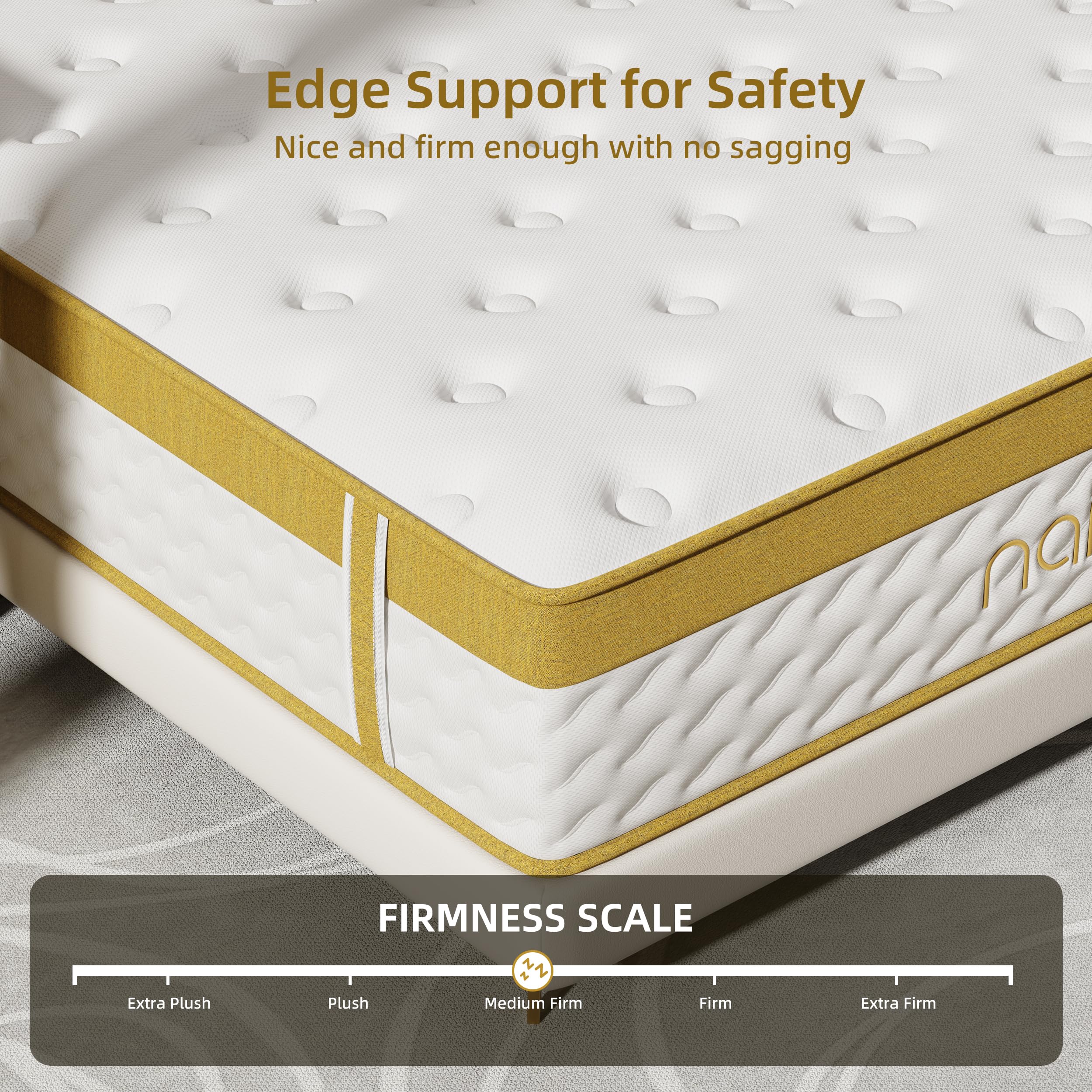 Naiveer Cooling Gel King Size Mattress 14 Inch Memory Foam Hybrid Mattress For Back Pain & Pressure Relief, King Mattress In A B