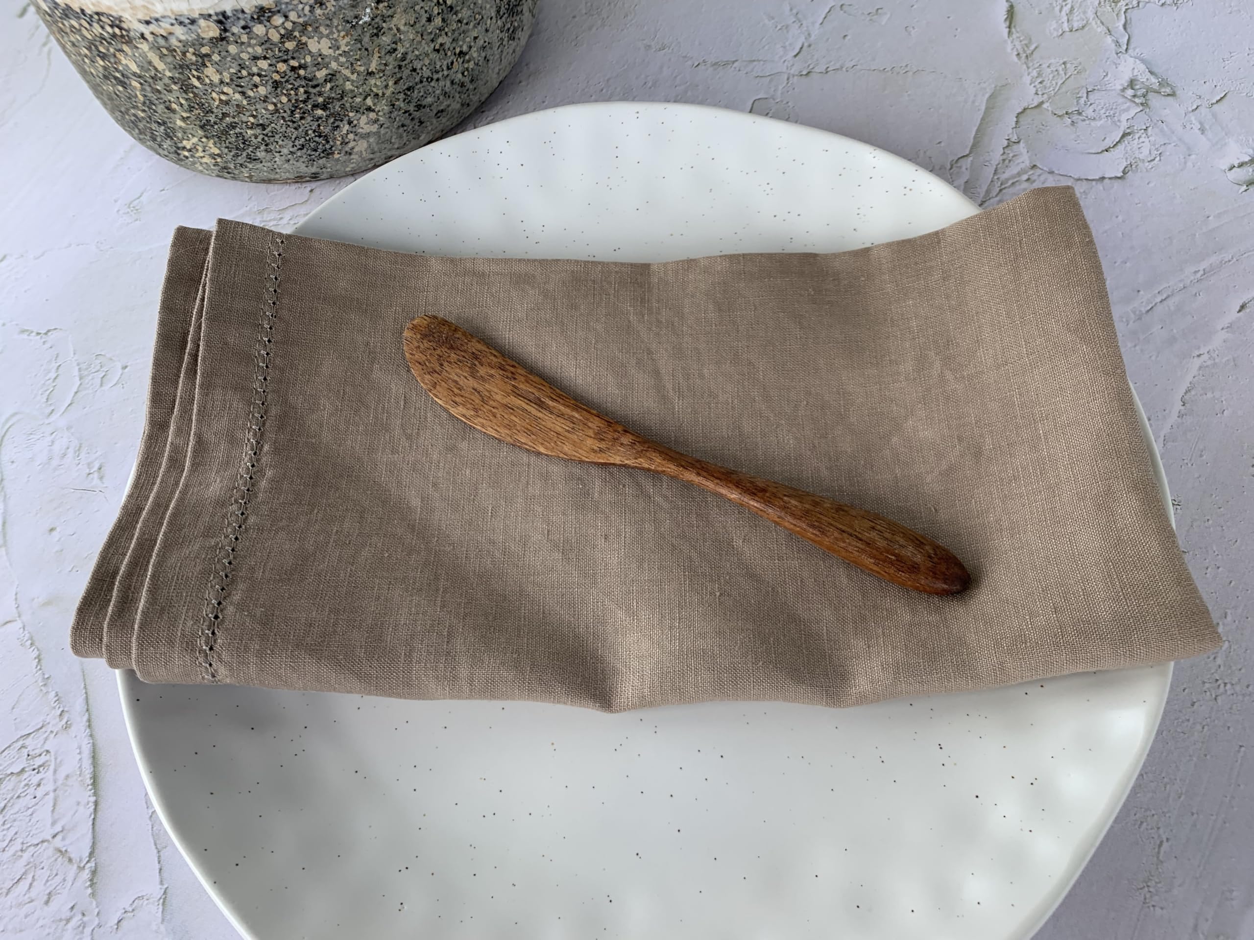 Hemstitched Linen Napkins - 20 Inch X 20 Inch - Stonewashed Pure Linen Cloth Dinner Napkins With Mitered Corners - 100% French F