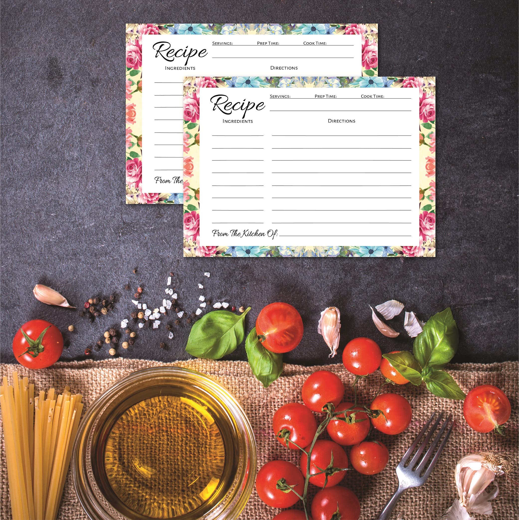 Pioneer Woman Style Floral Recipe Cards (50 Pcs) Flower Recipe Cards, Floral Index Cards, Blank Back Recipe Notecards, Perfect F