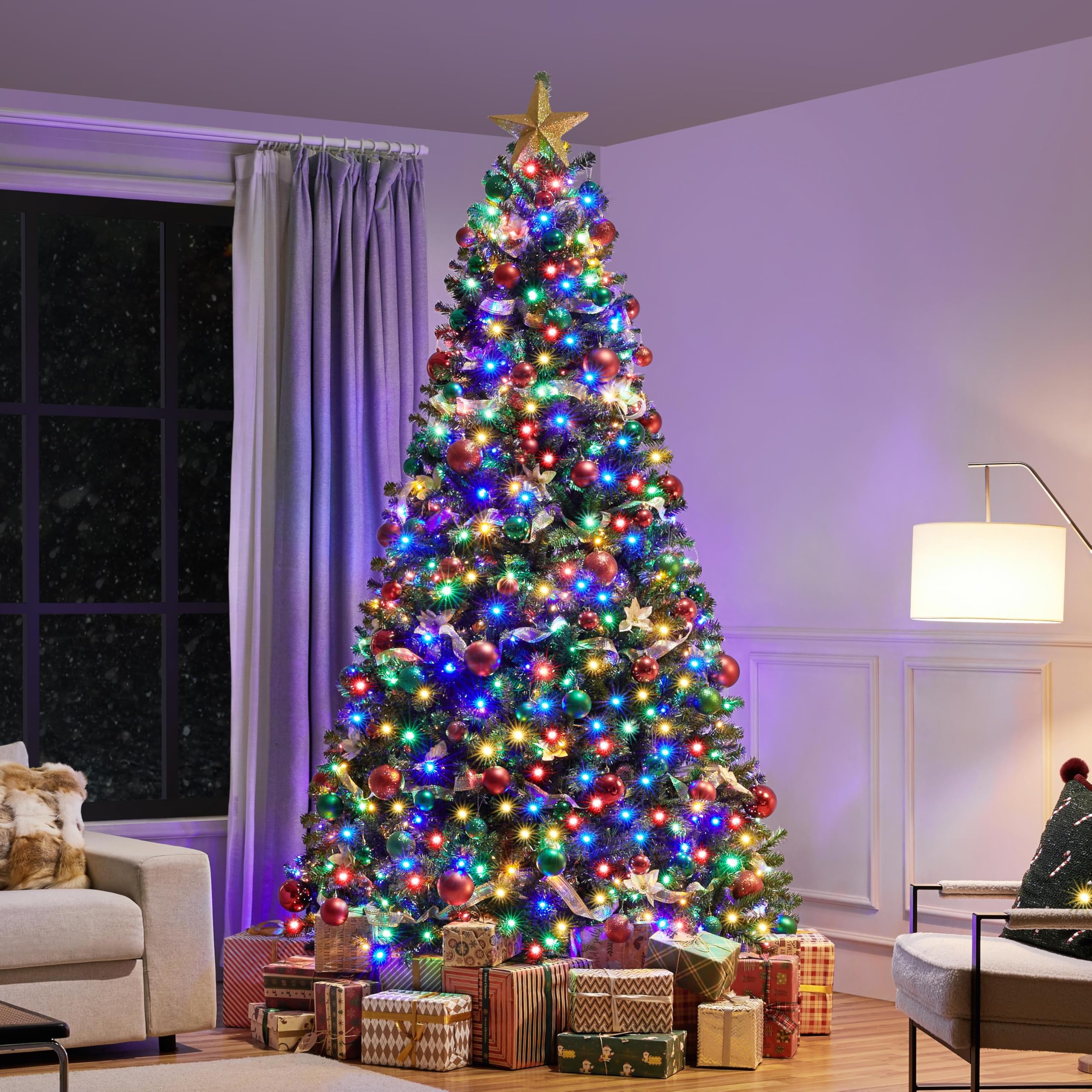 Yaheetech 9ft Pre-lit Spruce Artificial Christmas Tree Hinges Tree with 850 Multicolor LED Lights & 2160 Branch Tips & Metal Sta