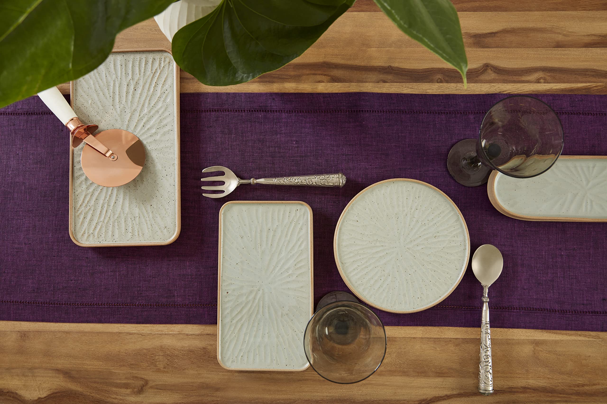 Solino Home Pure Linen Table Runner - Grape 14 x 108 Inches - 100% Linen Fabric Table Runner for Spring  Summer  Wedding - Milan  Machine Washable and Handcrafted from European Flax