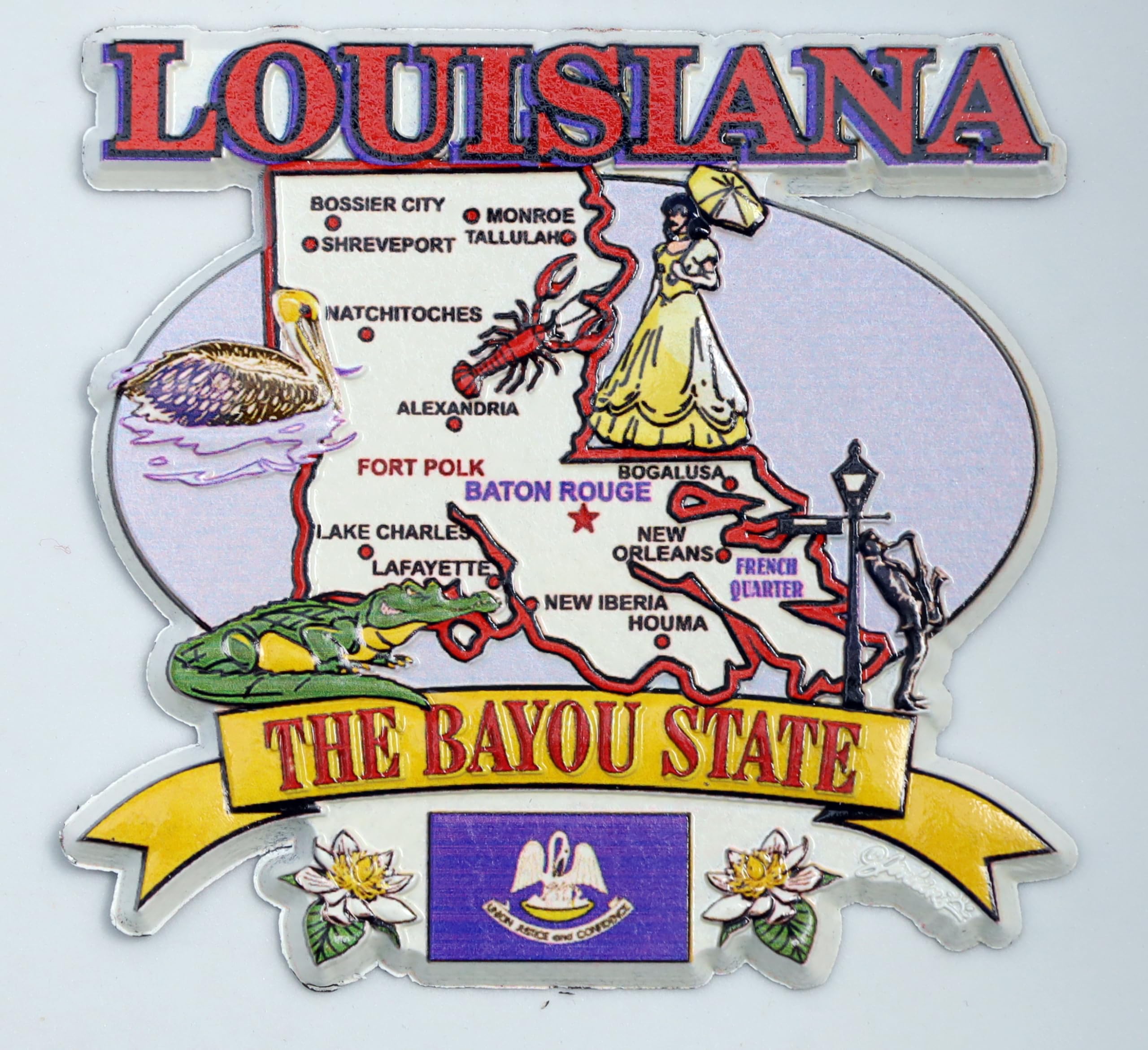 Louisiana State Elements Map Fridge Collectible Souvenir Magnet