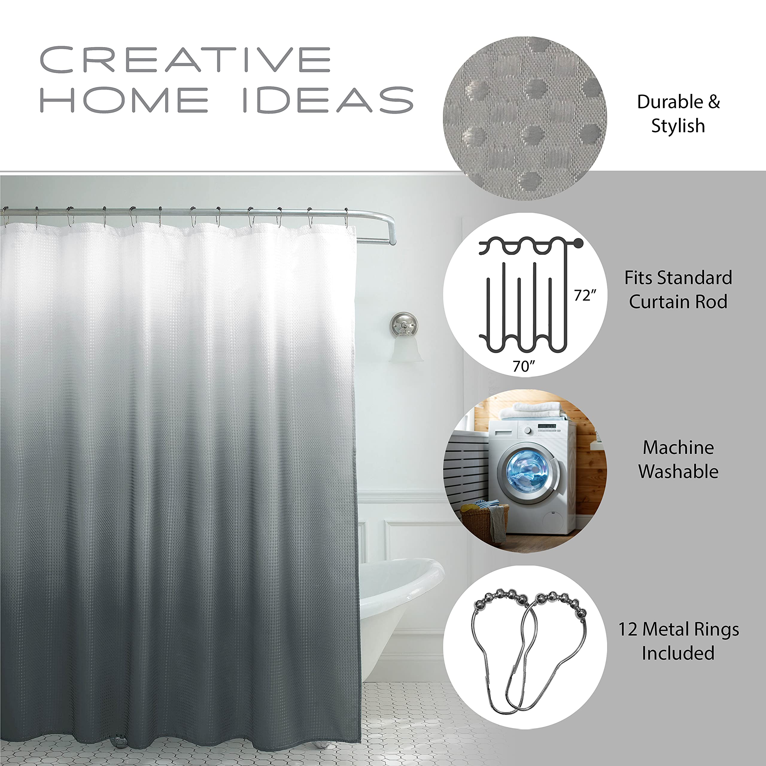 Creative Home Ideas Waffle Shower Curtain Set  70'' x 72''  Dark Grey Ombre